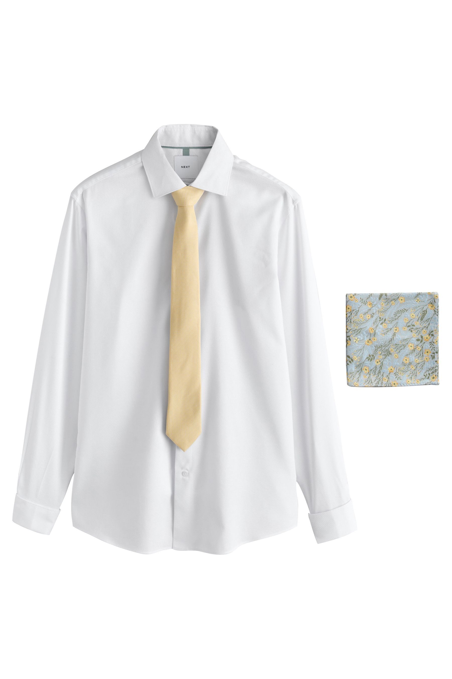 Langarmhemd Slim Fit Hemd, Krawatte, Tuch + Manschettenknöpfe
