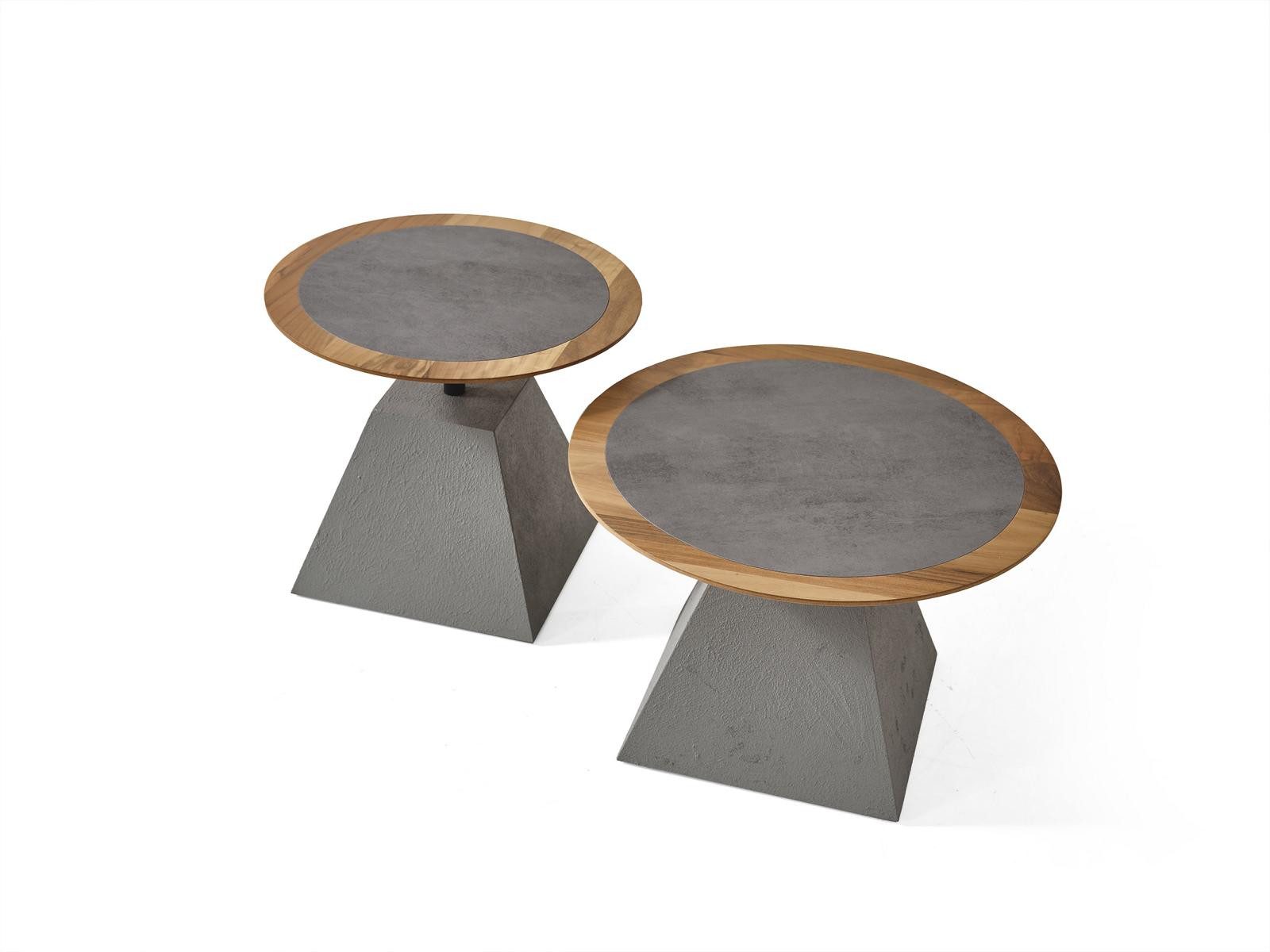 Xlmoebel Couchtisch Runder Holz-Couchtisch mit silbernen Akzenten im Beistell-Design (1-St., Couchtisch), Hergestellt in Europa