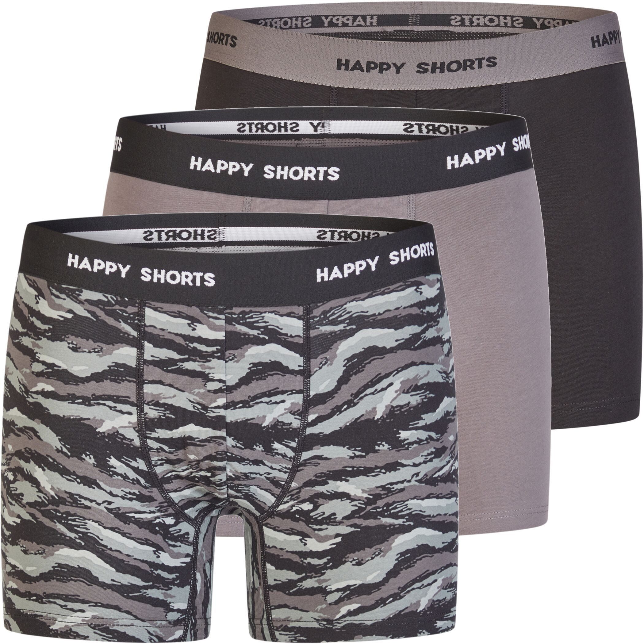 HAPPY SHORTS Trunk 3er Pack Happy Shorts Jersey Боксерские мужские трусы, боксерки Pants Schwarz Camouflage Grau (1-St)