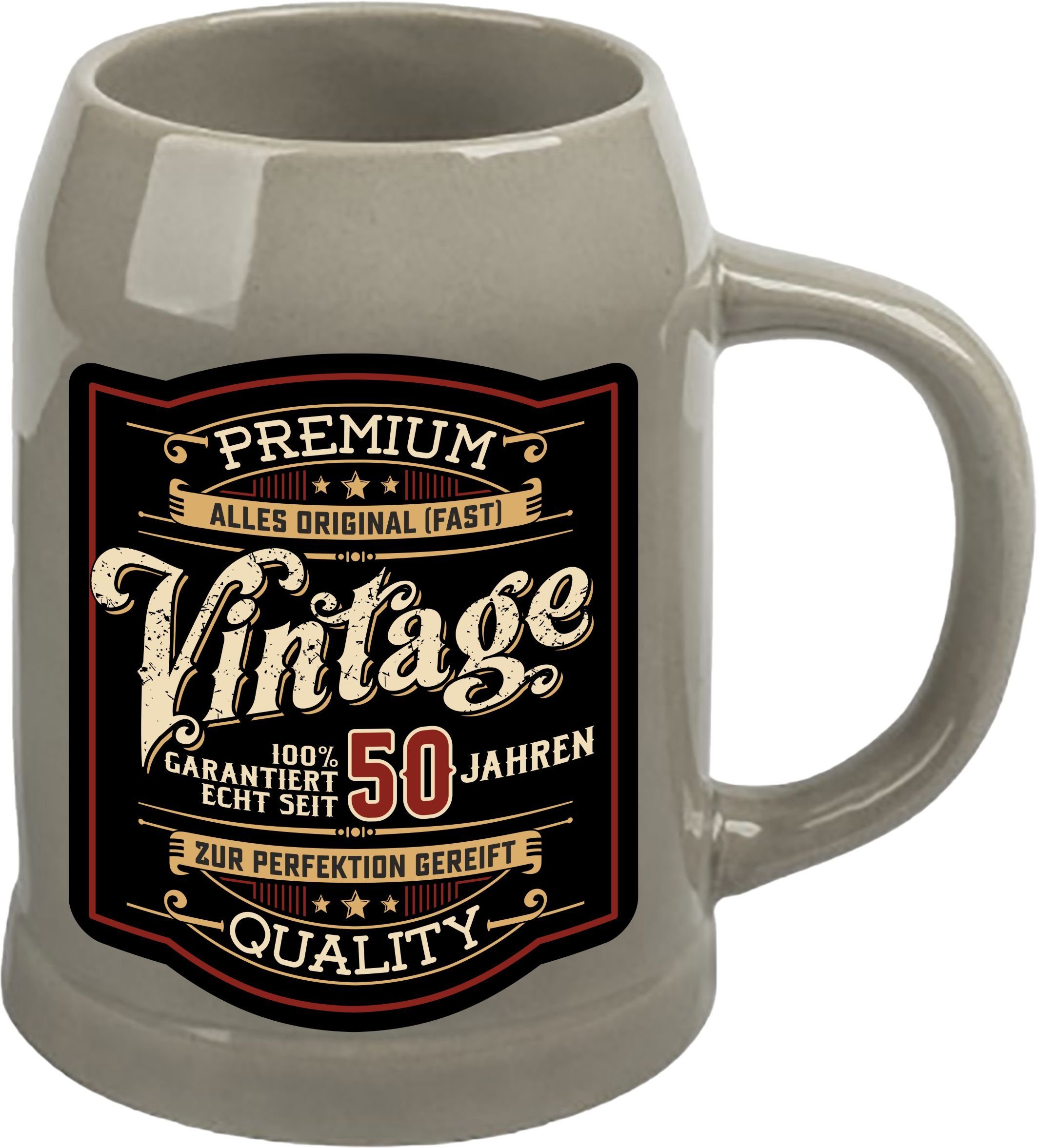 RAHMENLOS® Bierkrug als Geschenk zum 50. Geburtstag - Vintage Retro, Steinzeug, ca. 500 ml