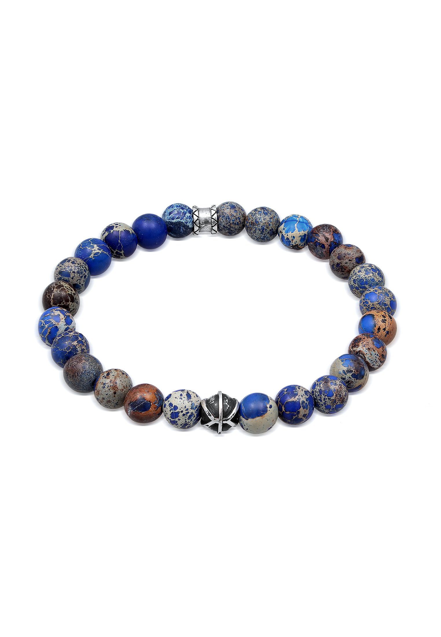 Kuzzoi Bead-Armband-Set Oxidiert Kugel Achat Blau 925er Beads Herren Silber