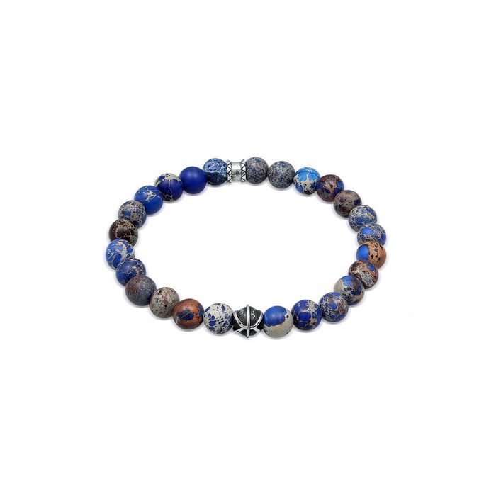 Kuzzoi Bead-Armband-Set Herren Achat Blau Beads Oxidiert 925er Silber Kugel