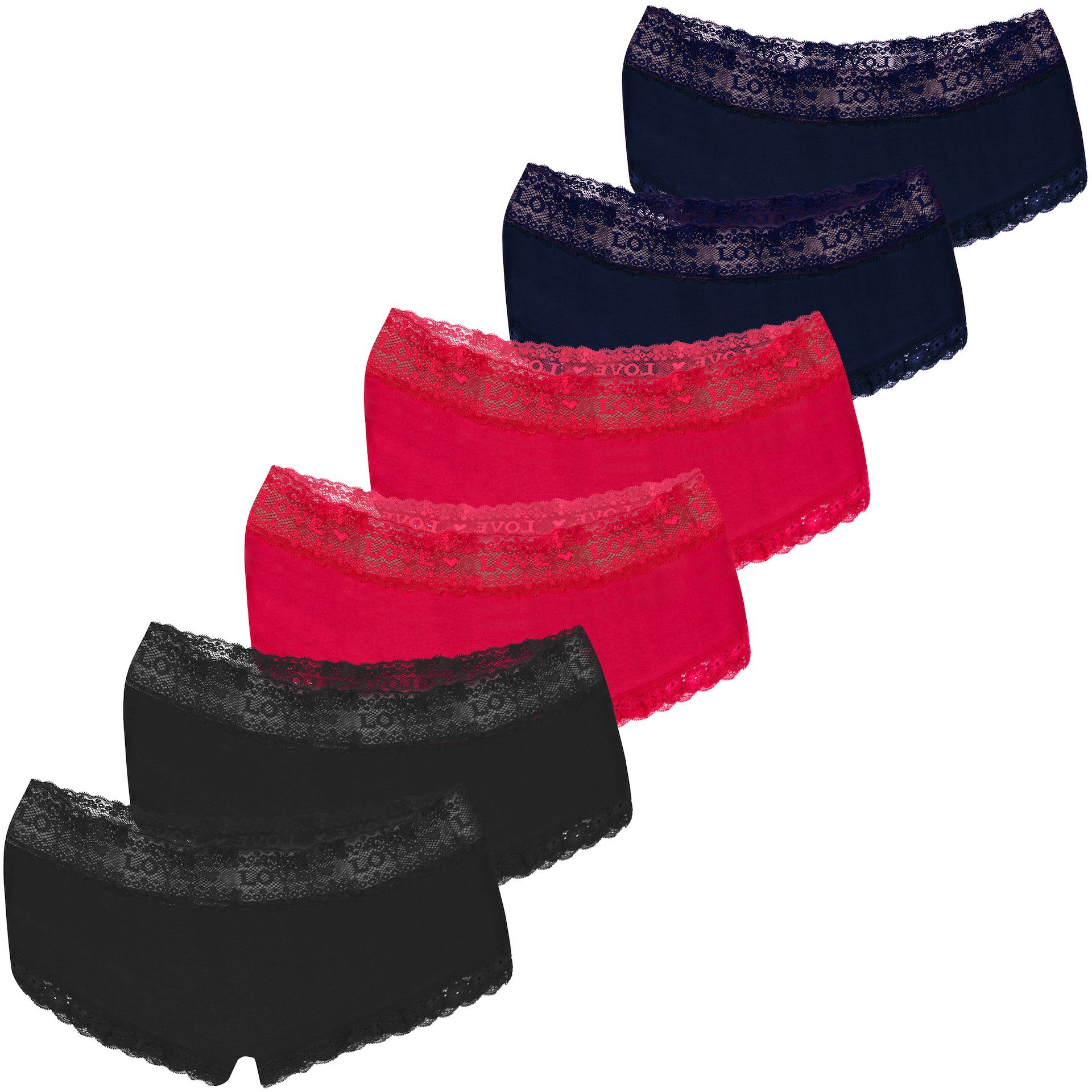 Panty 6er Set Pantys - Spitze Love - Bunt