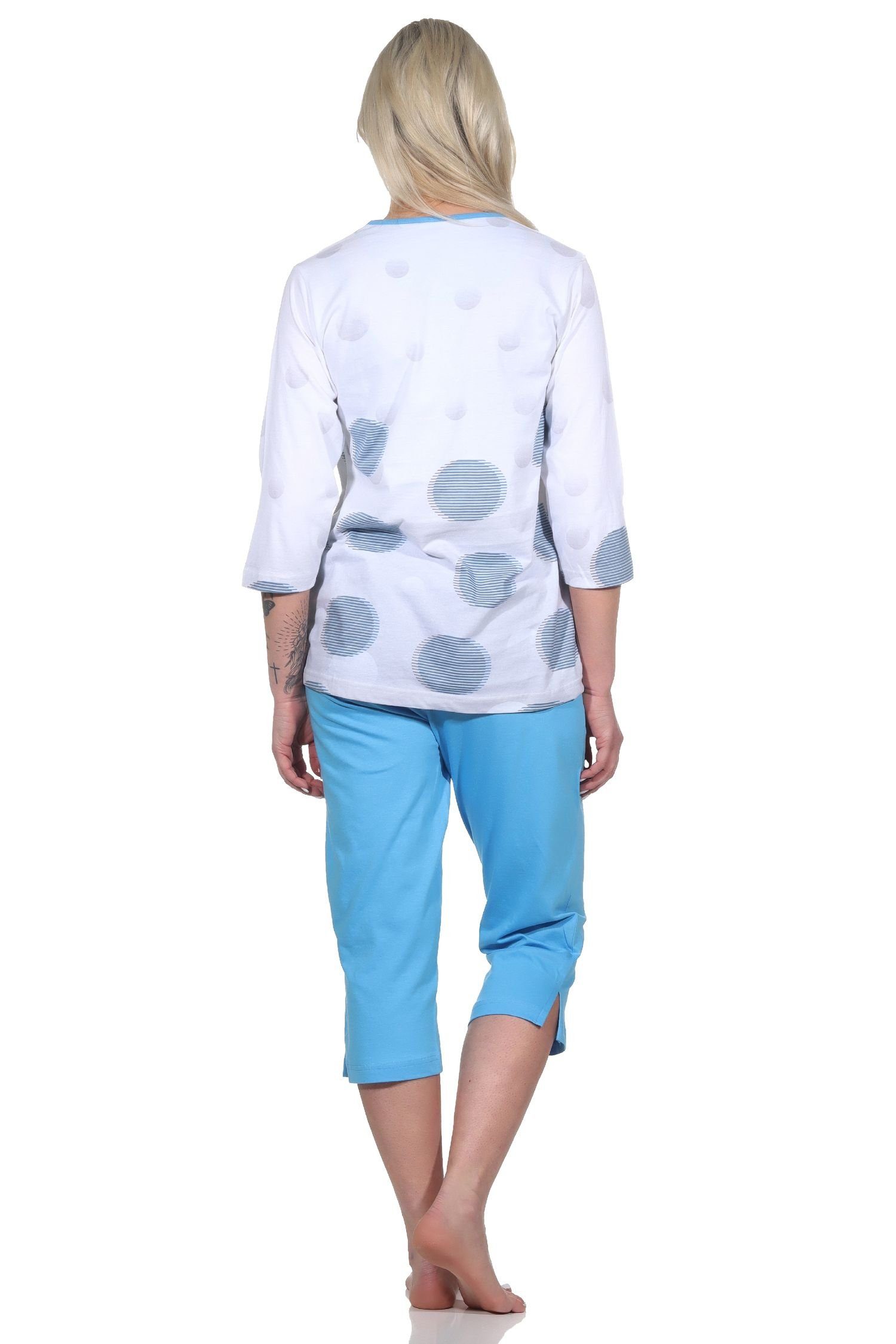 in Optik Normann kurzarm Damen Tupfen in blau Pyjama - auch Schlafanzug Übergrößen Capri