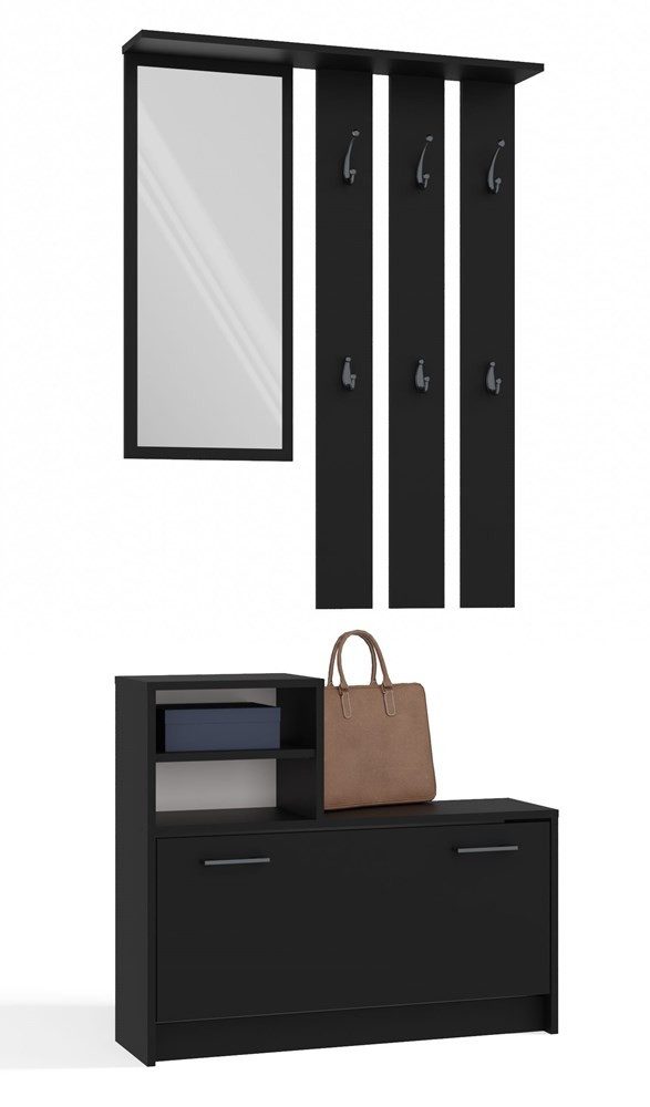 MAGOWA Garderoben-Set praktisches Set mit Spiegel & Schuhschrank – Modern & Stilvoll, (Komplett-Set, Garderobenpaneel mit Schuhschrank & Spiegel), zeitloses Design