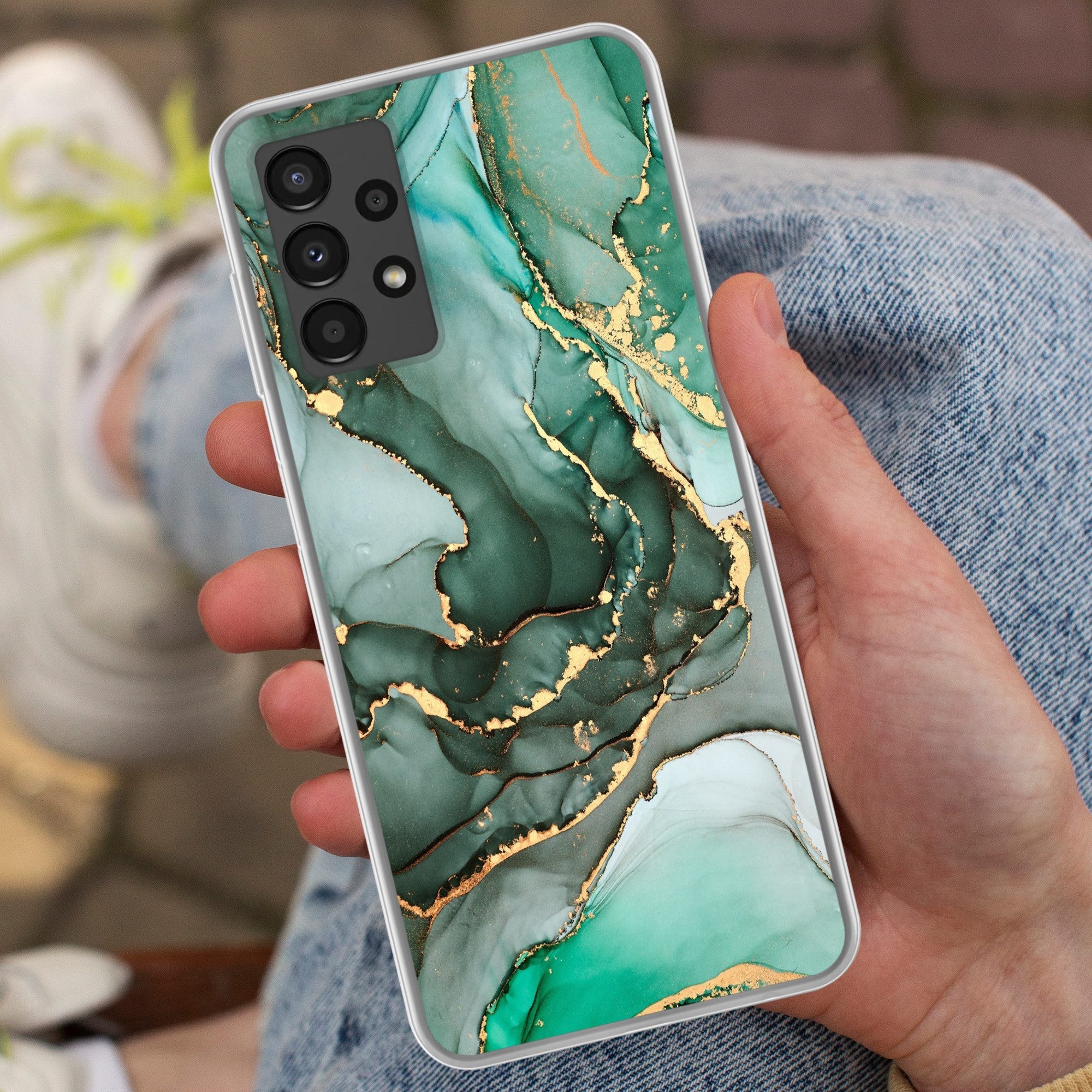 MuchoWow Handyhülle für Samsung Galaxy A13 4G Gold - Marmor - Grün - Luxus - Marmoroptik -, Smartphone-Bumper, Print, Handy Schutzhülle Dünn