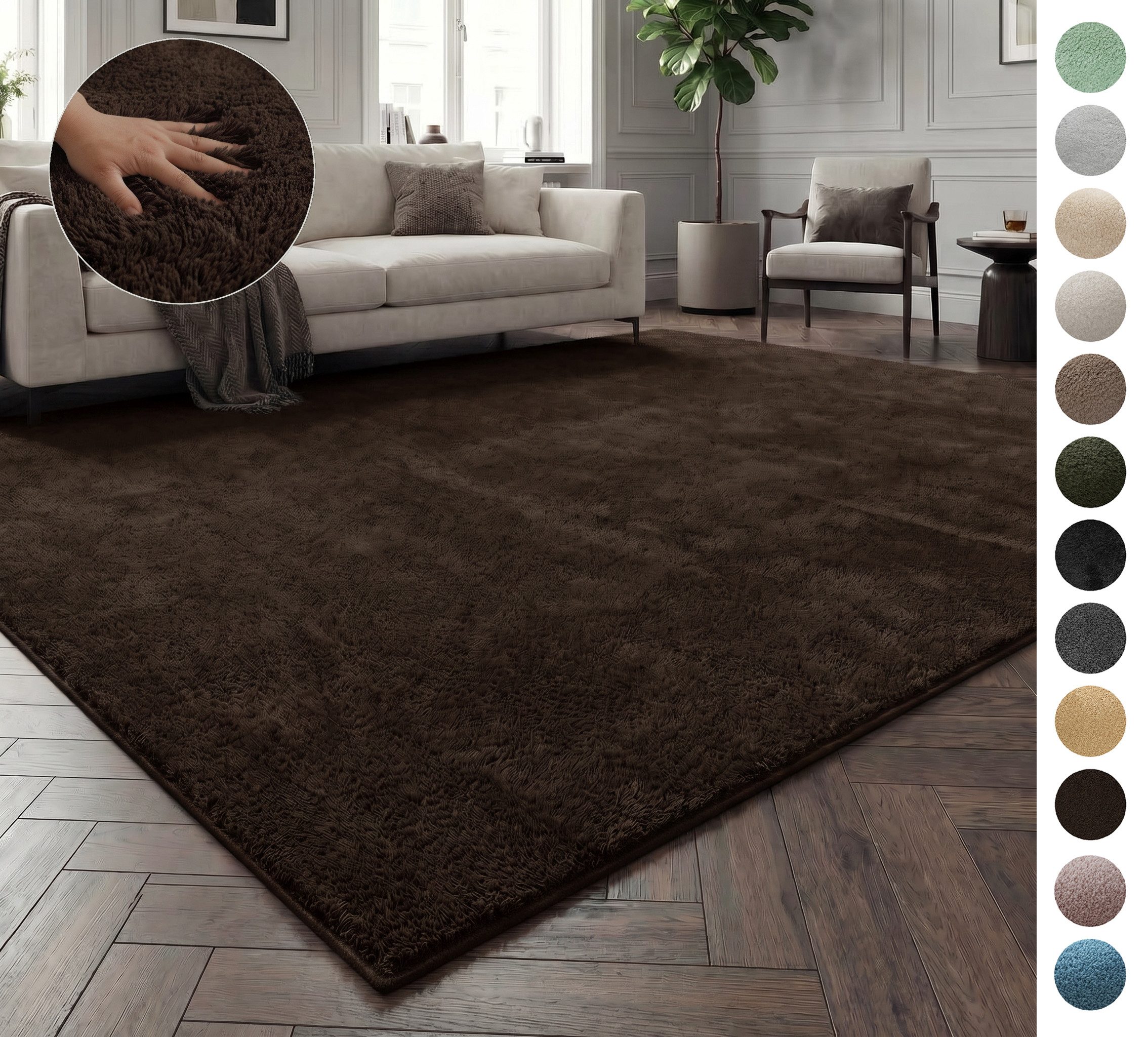 OTTO home Teppich Cali, in Standard- und Premium-Qualität, 13 mm oder 16 mm Höhe, rechteckig, Uni-Farben, kuschelig, & weich, waschbar, Wohnzimmer, Schlafzimmer