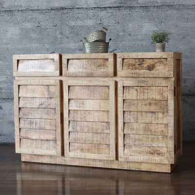 baario Sideboard Sideboard BUJE Lamellen, massiv Mangoholz Anrichte Vintage rustikal