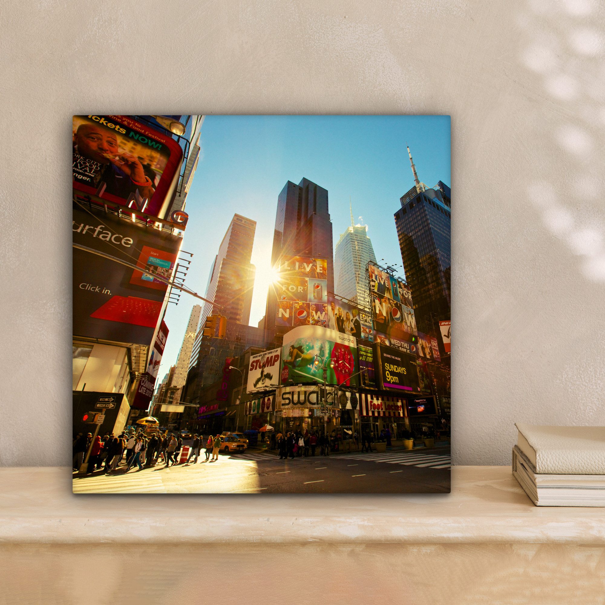 OneMillionCanvasses® Leinwandbild New York - Amerika - Werbeschild, Fotodruck (1 St), Wandbild, Deko Schlafzimmer Wohnzimmer Flur 20x20 cm