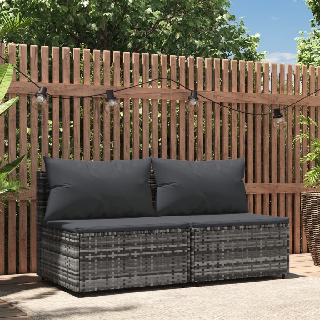 vidaXL Loungesofa Garten-Mittelsofas mit Kissen 2 Stk. Grau Poly Rattan, 1 Teile