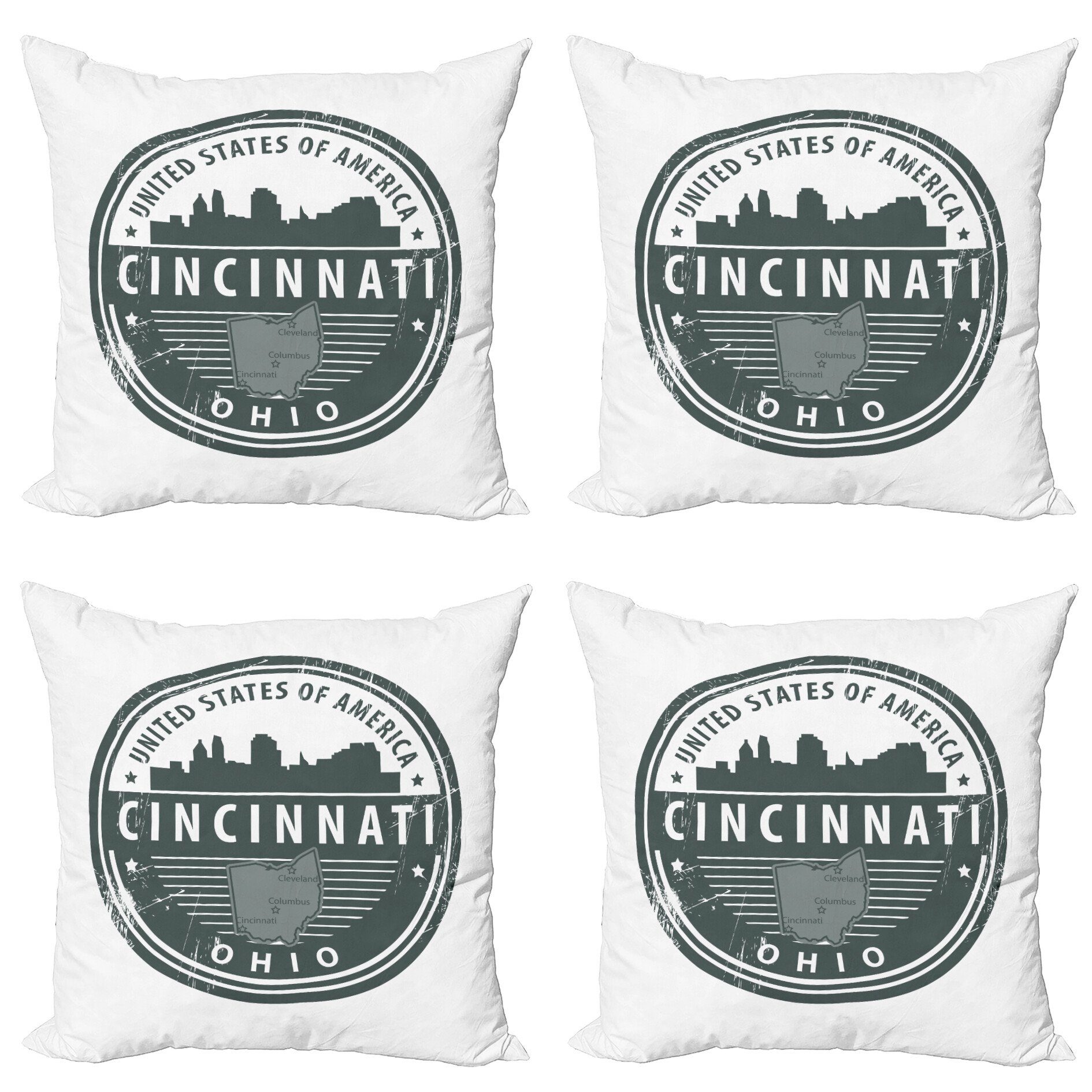 Kissenbezüge Modern Accent Doppelseitiger Digitaldruck, Abakuhaus (4 Stück), Cincinnati Im Alter von Amerika Emblem Ohio