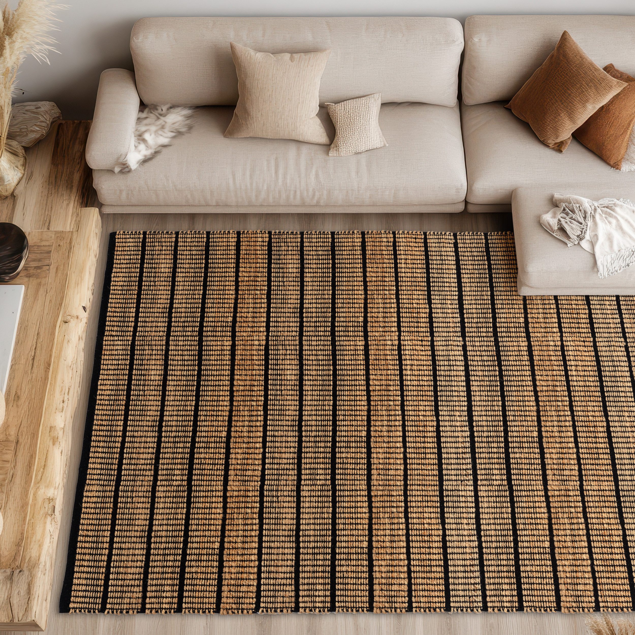 SCHÖNER WOHNEN-Kollektion Teppich Nalaya, rechteckig, Höhe: 10 mm, Jute/Baumwolle, rustikale Haptik, Streifenoptik, Wohnzimmer
