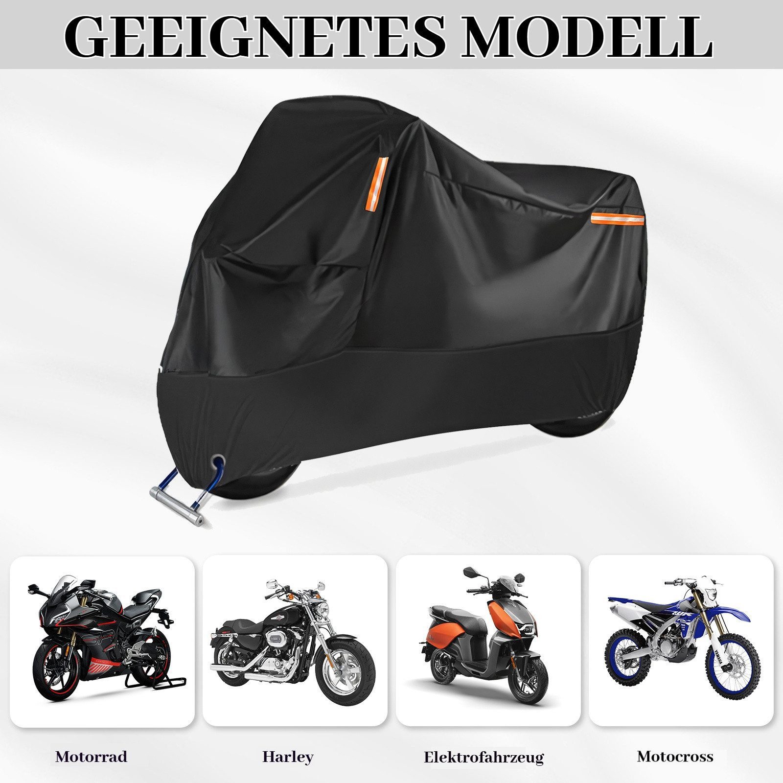 BlingBin Schutzplane Motorrad Abdeckung Motorradgarage Motorradplane Abdeckplane (1 Set, 1-St., 265*105*125cm), Schlossloch & Winddichten Schnallen,für Motorrad,Motorroller