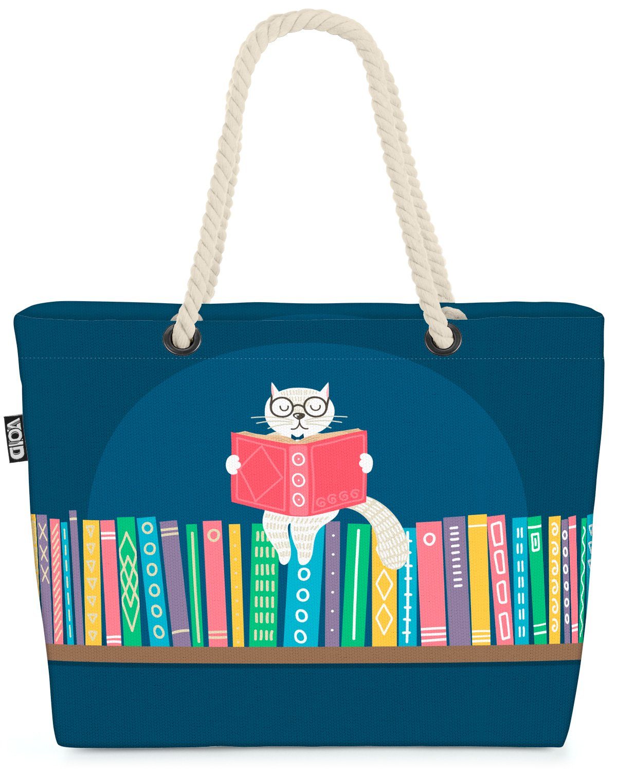 VOID Strandtasche (1-tlg), Katze Lesen Lesen Geschichten Bibl Katze Leseratte Geschichten Bücher