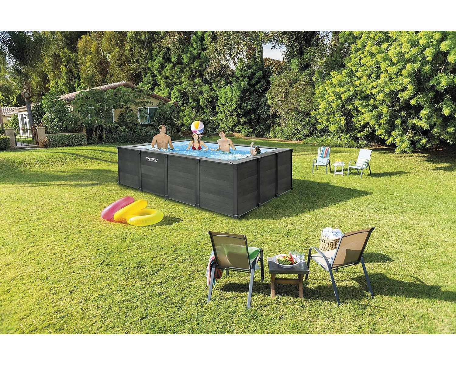 Intex Pool GraphiteGray PoolSet 400x300x124cm, Set inkl. Sandfilterpumpe, Leiter, Boden- & Abdeckplane