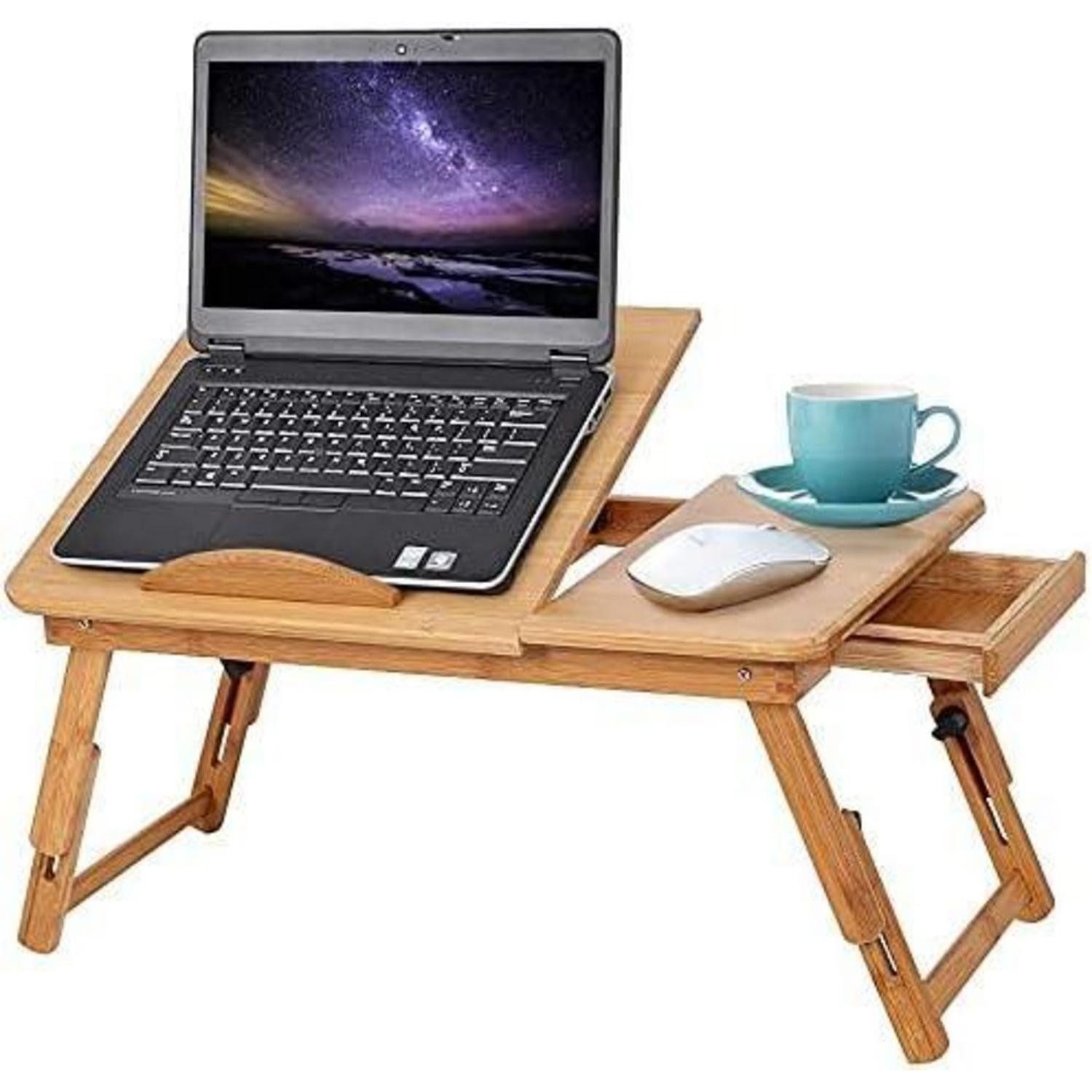 Laptop-Ständer Laptoptisch Bambus höhenverstellbar faltbar Notebooktisch 4