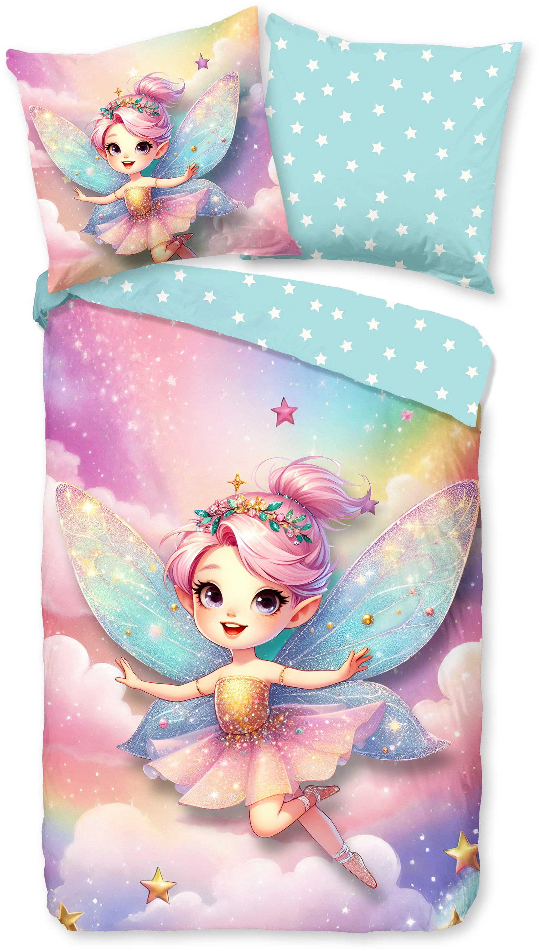 good morning Kinderbettwäsche Twinkles, Renforcé, 2 teilig, Baumwolle, Renforcé, 2 Teilig, Wendeoptik, Kind, Mädchen, Fee