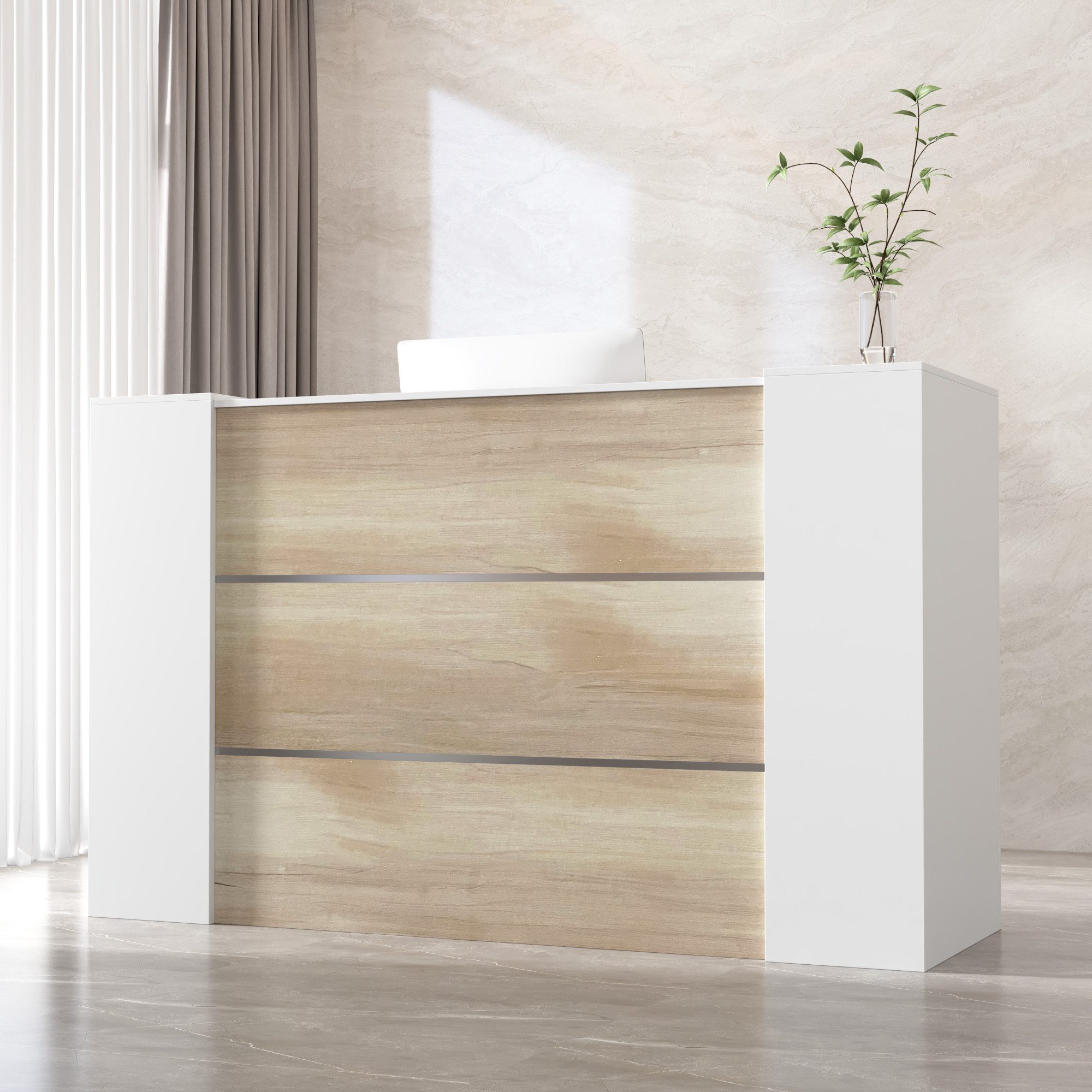 HOMSEE Empfangstheke Holz-Weiß aus MDF, Viel Stauraum & Modernes Design, 180x60x110 cm (1-St), mit verstellbaren Einlegeböden und einfacher Montage