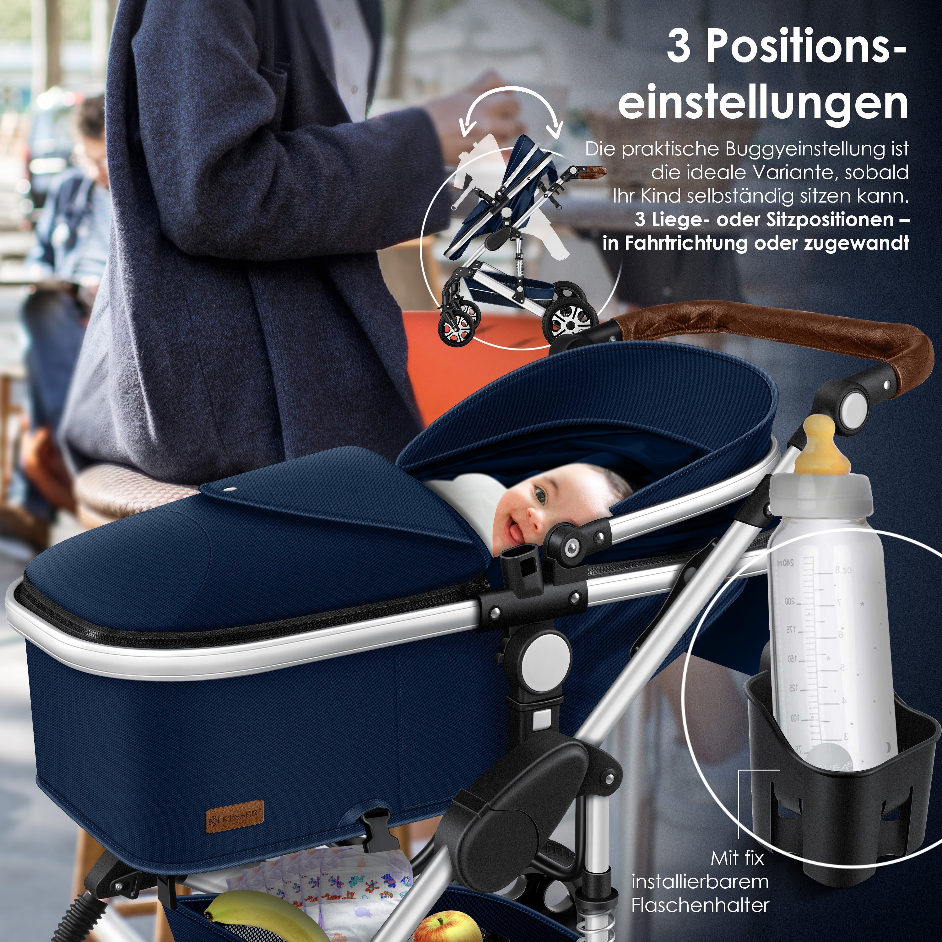 / KESSER Kinderwagen Komplettset Kombi-Kinderwagen, silber Loops Kombikinderwagen blau