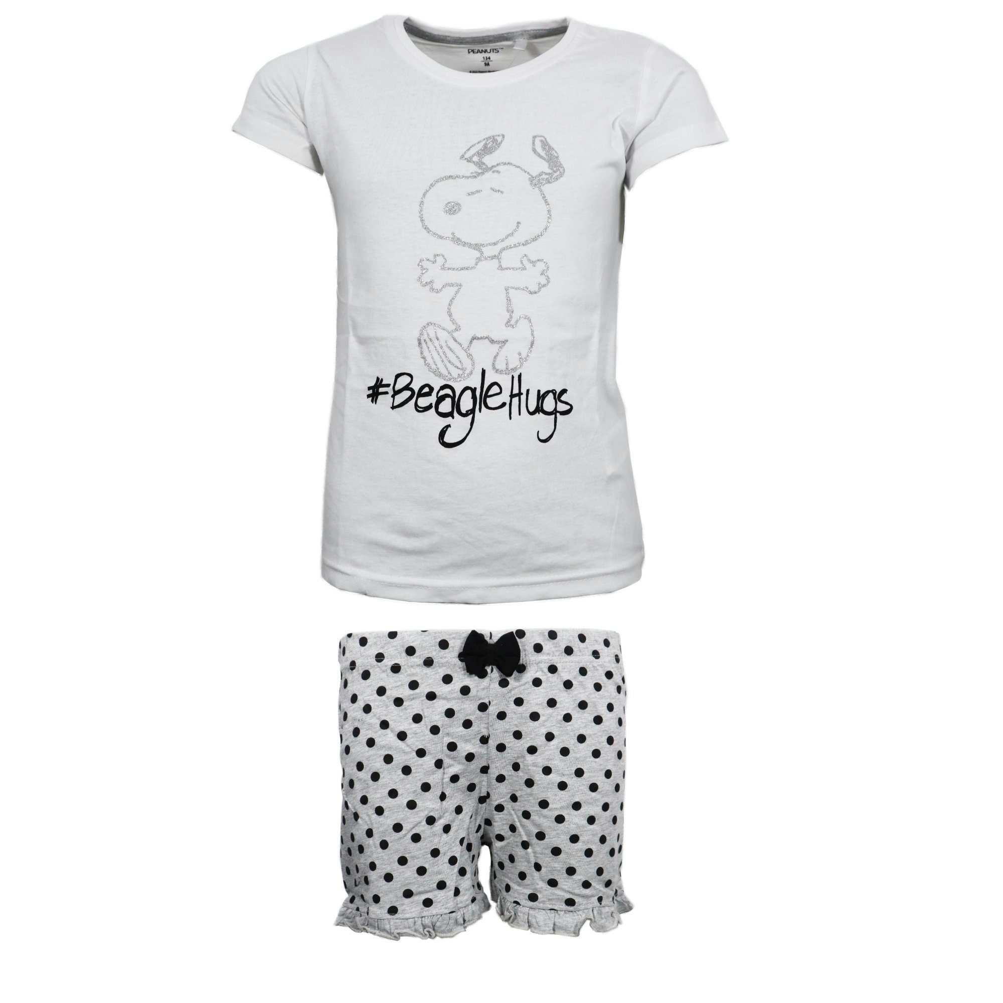 Schlafanzug Peanuts Snoopy Mädchen kurzarm Pyjama Shirt Shorts