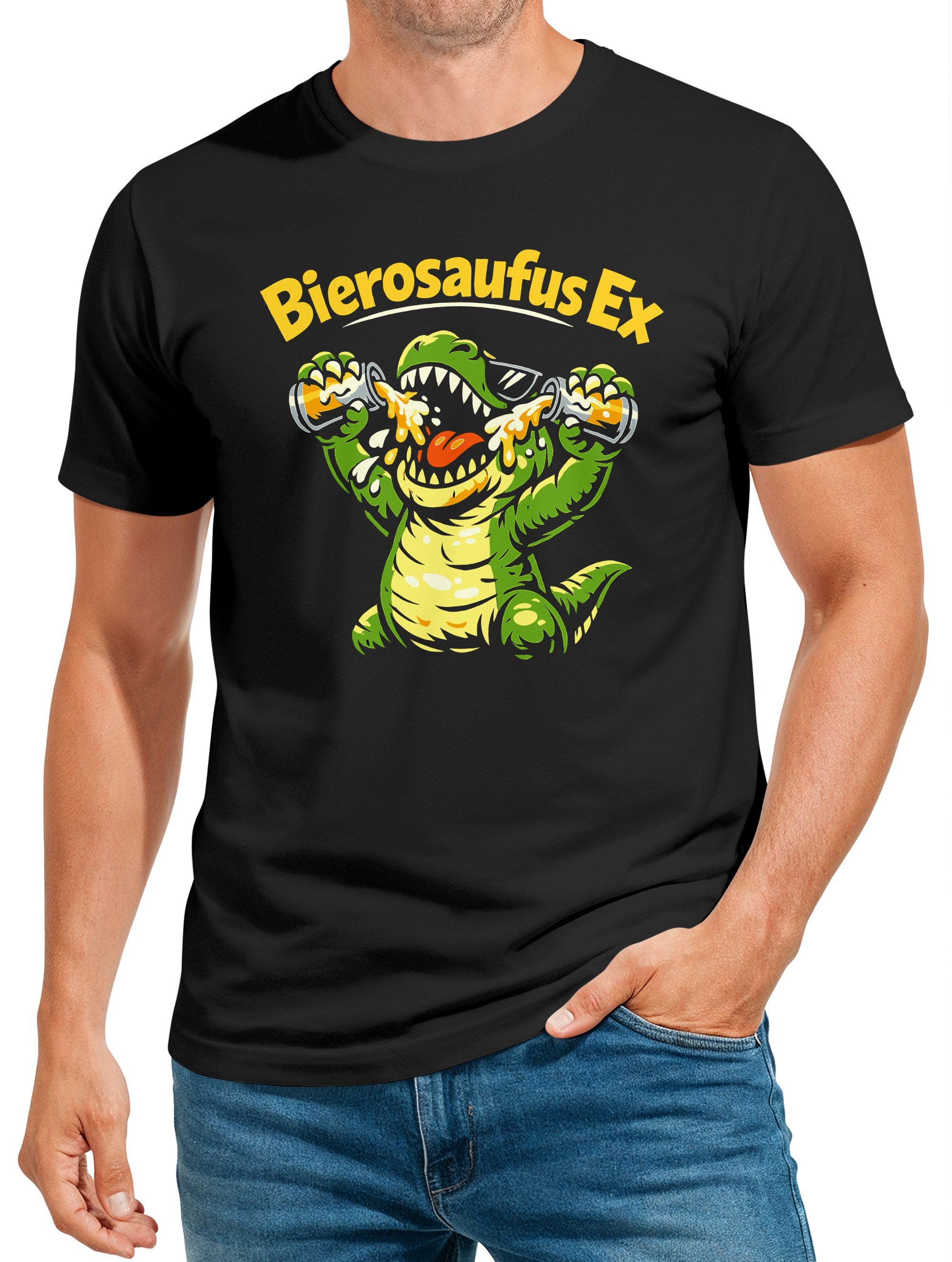 Print-Shirt Herren T-Shirt Fasching Karneval - Bier Spruch T-Rex -Kostüm-Ersatz