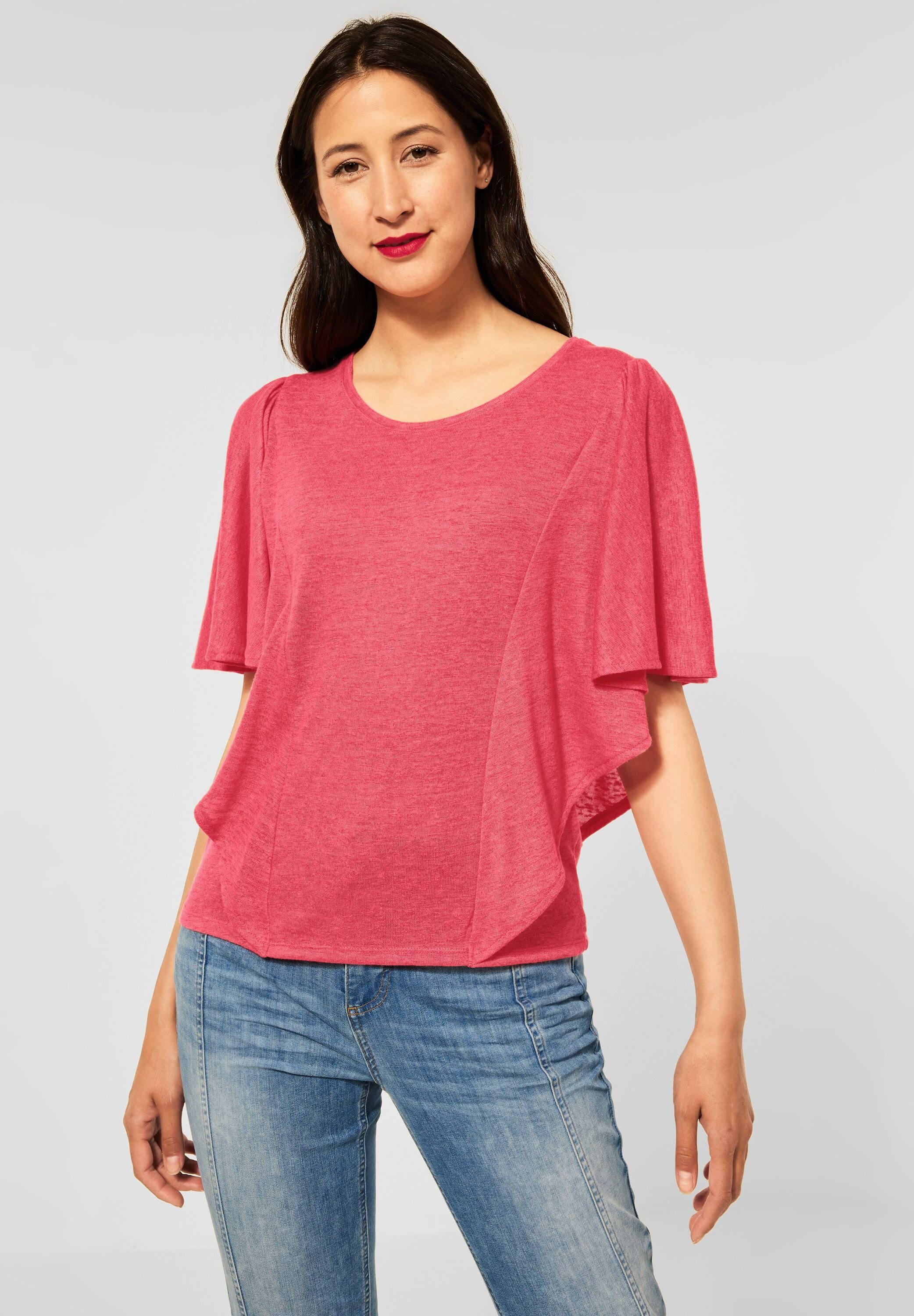 STREET ONE Rundhalsshirt in Unifarbe coral intense