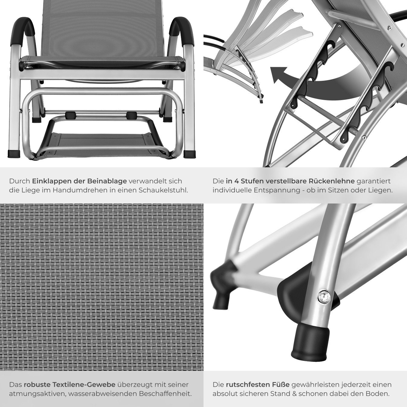 tectake Gartenliege Sonnenliege, 1 St., Komfortable Gartenliege, auf Wunsch auch als Schaukelstuhl nutzbar