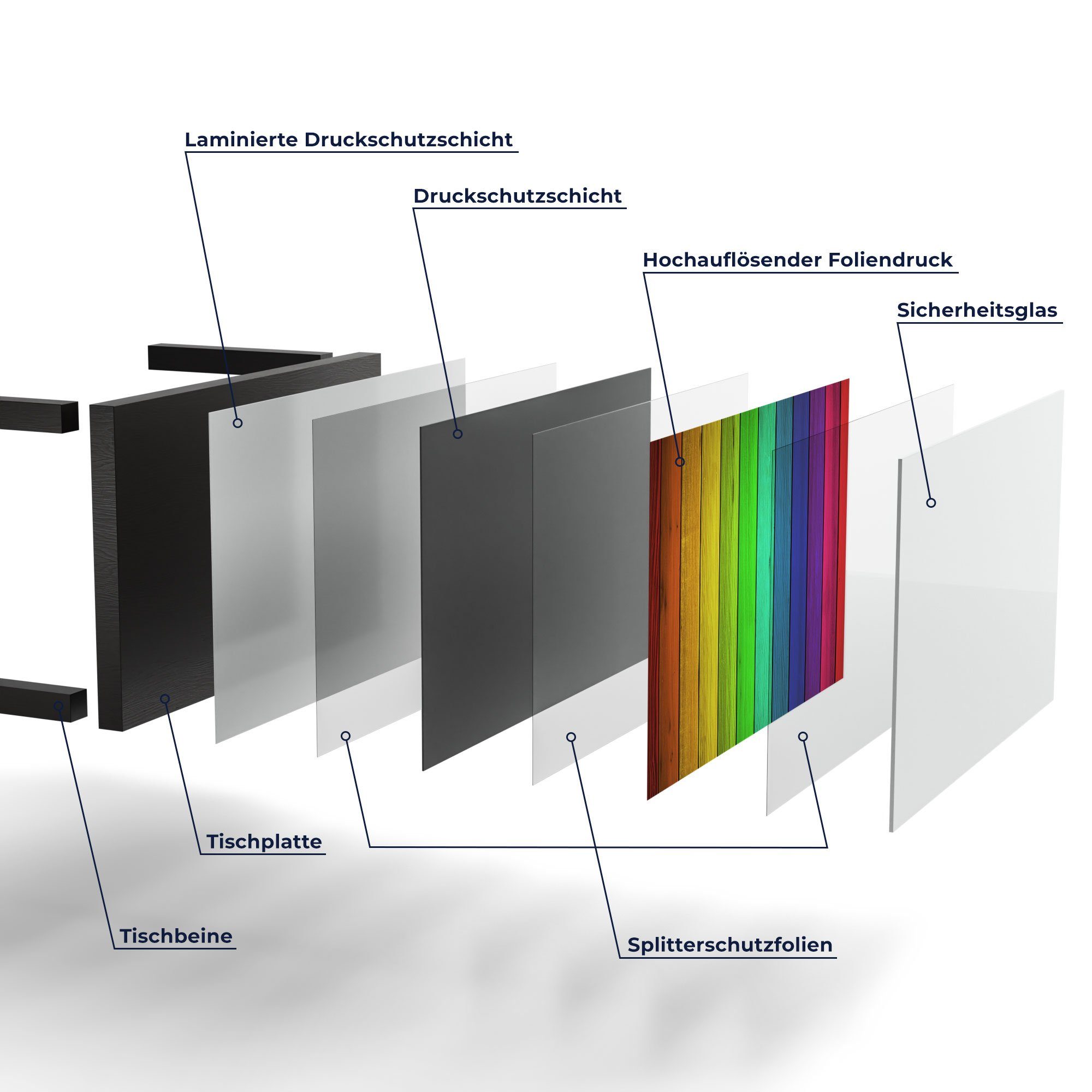 Beistelltisch Couchtisch modern 'Farbige Glas Holzlatten', Schwarz DEQORI Glastisch