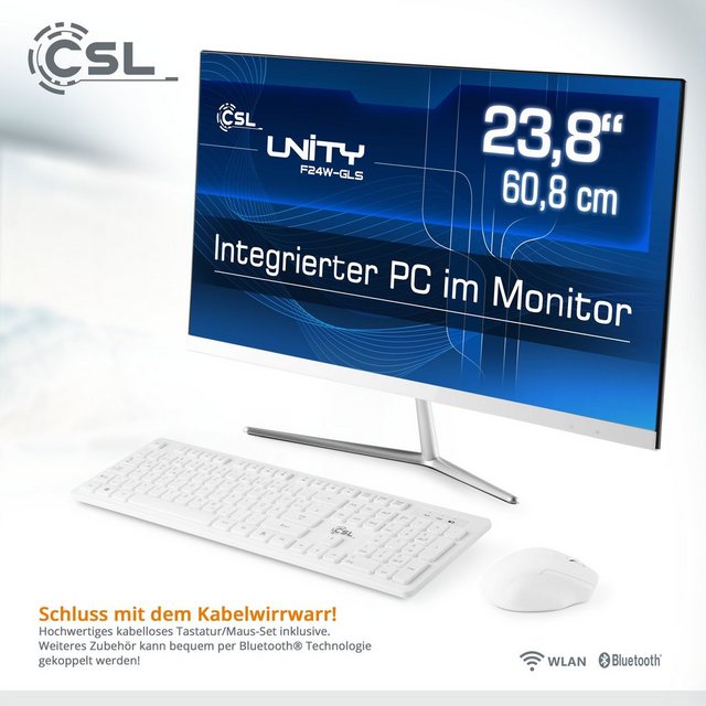 CSL Unity F24W-GLS Win 11 PC (23,8 Zoll, Intel® Celeron N4120, 16 GB RAM, 256 GB SSD, passiver CPU-Kühler)