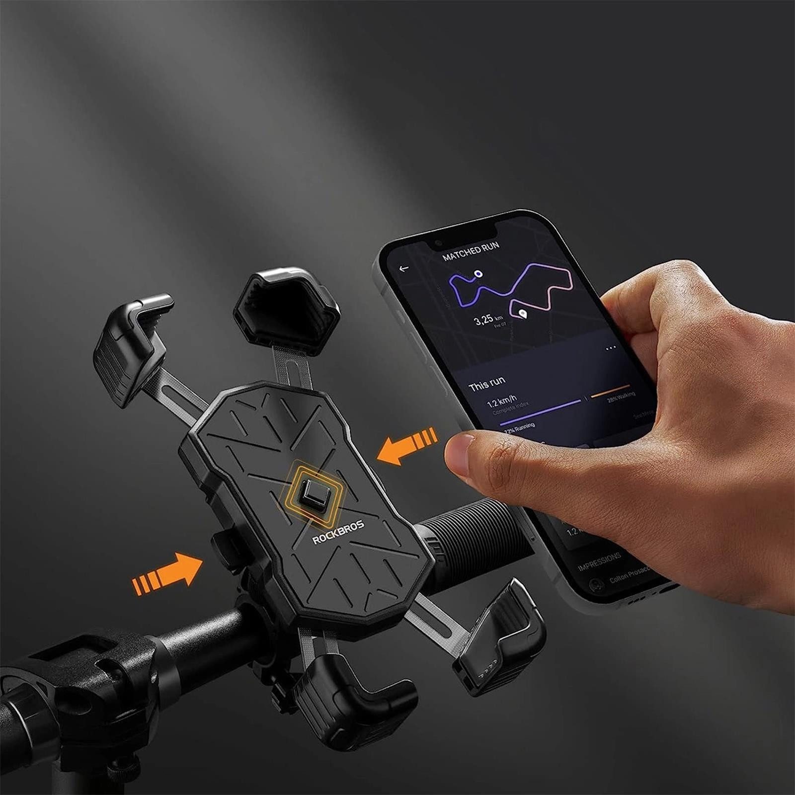 ROCKBROS Handy-Halterung Universal Lenker 4 Haltepunkte, (bis 7 Zoll, Smartphone Lenker Fahrrad Halterung Handy Halter für Motorrad)