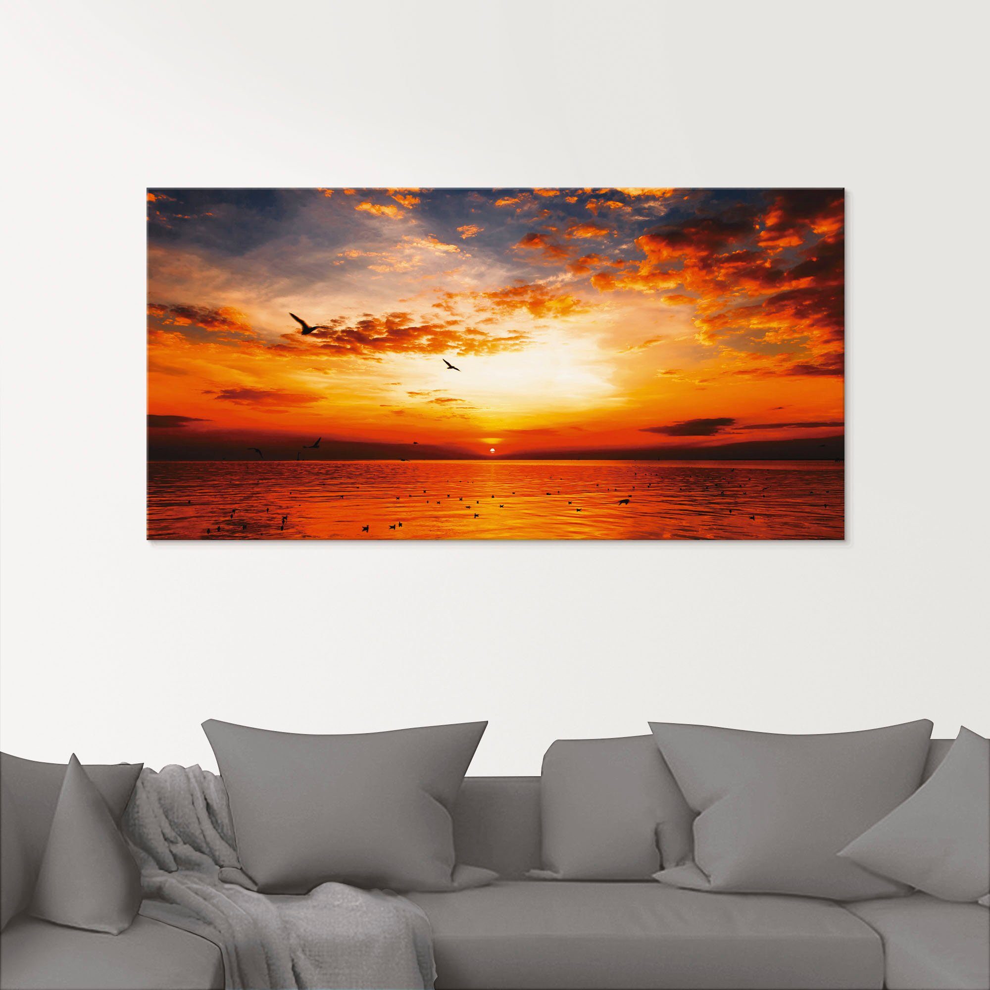 am Artland Glasbild (1 Sonnenaufgang Strand & wunderschönem Größen -untergang Himmel, in St), mit verschiedenen Sonnenuntergang