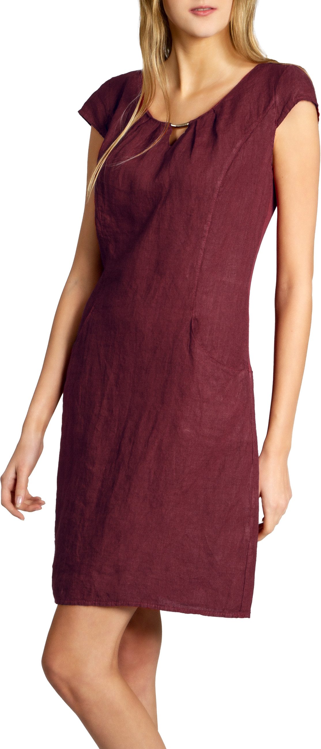 Sommerkleid SKL020 knielanges Damen Sommer Leinenkleid mit eleganter Metallspange