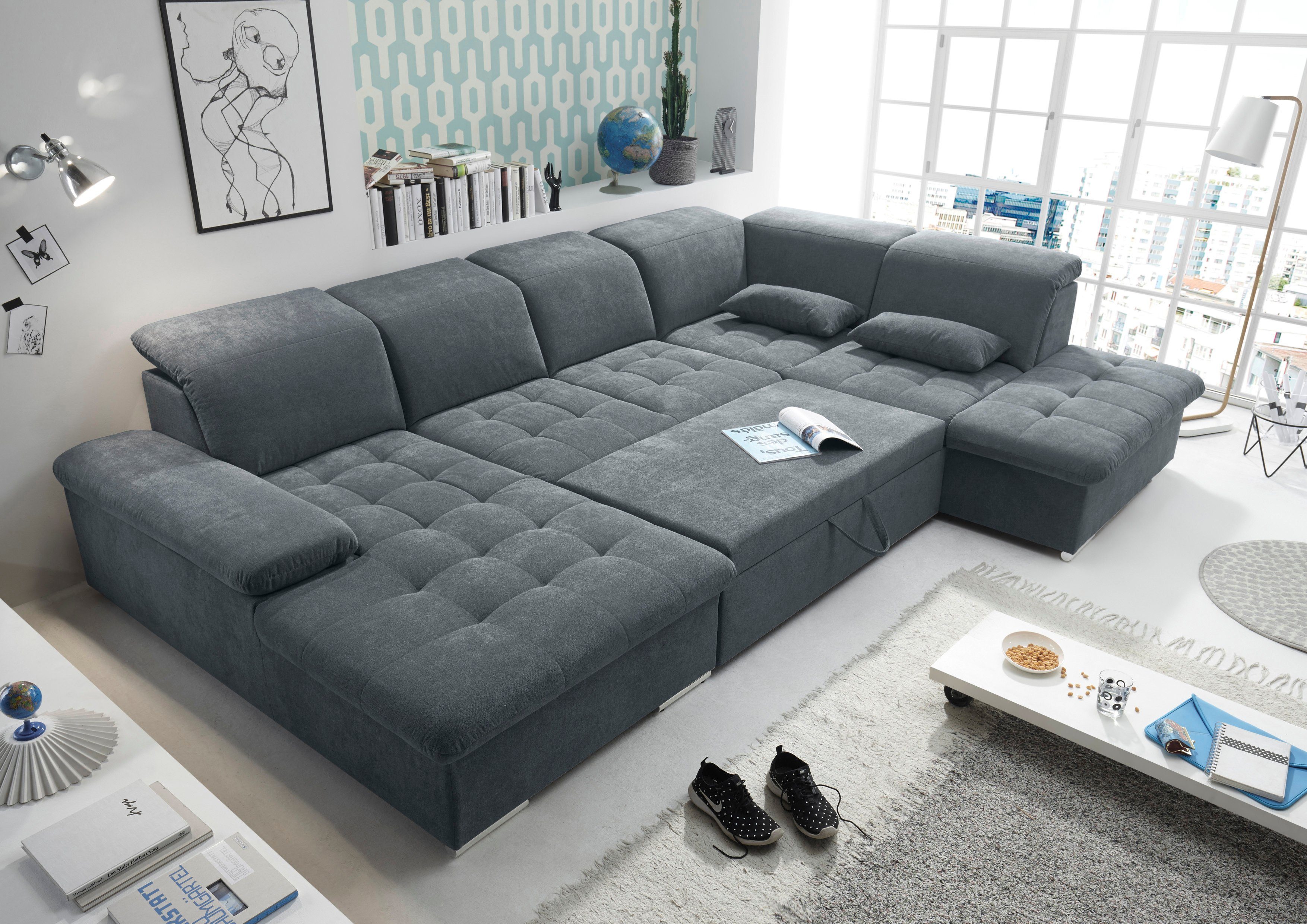 ED EXCITING DESIGN Wohnlandschaft Wayne, mit Bettfunktion, Bettkasten und N günstig online kaufen