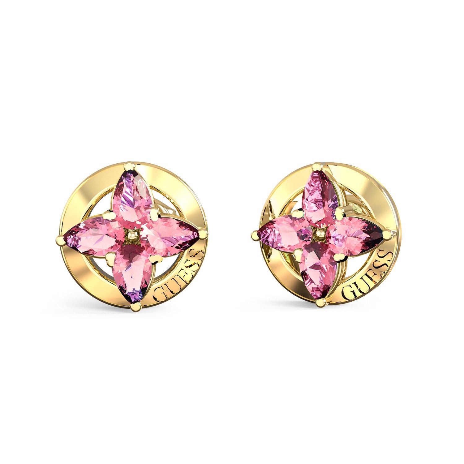 Guess Paar Ohrstecker Damen-Ohrstecker Flowers Pink Goldfarben
