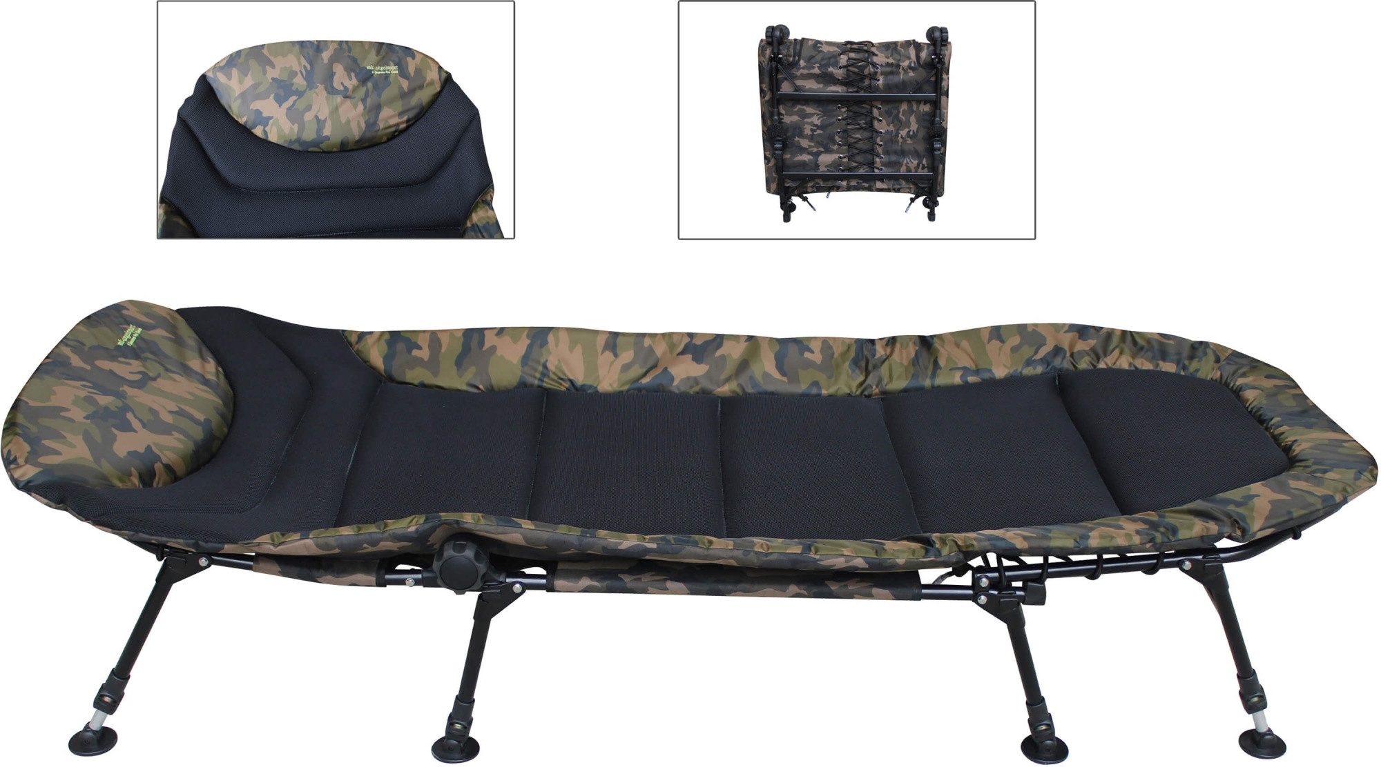MK Angelsport Angelliege Angelliege MK 5 Seasons Camou Pro Deluxe 8-Bein Karpfenliege kompakt