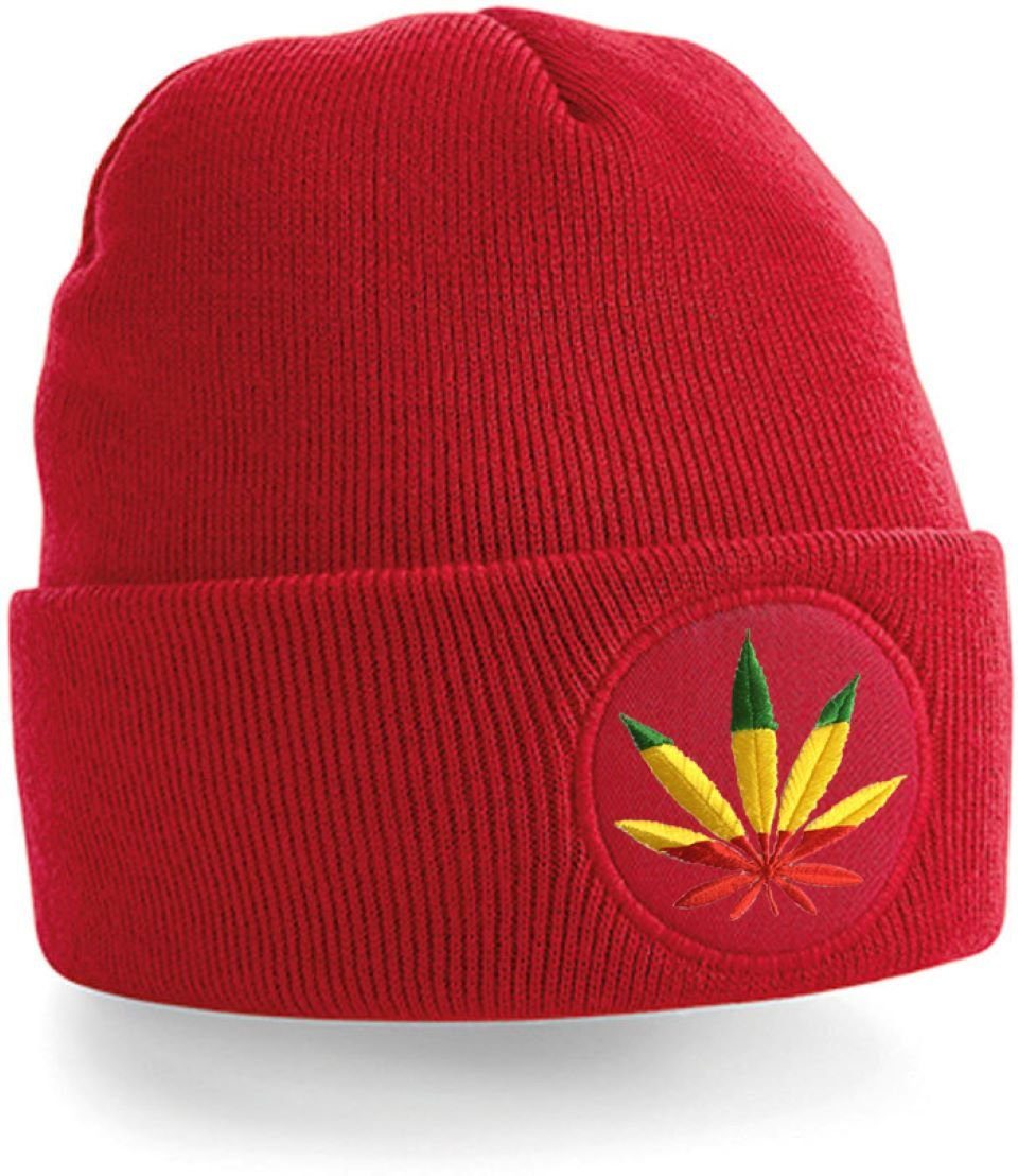 Blondie & Brownie Beanie Unisex Erwachsenen Mütze Beanie Cannabis Reggae Jamaica Gras Rot