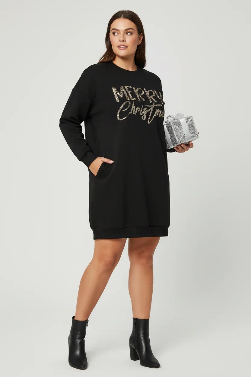 Shape of You Midikleid Bedrucktes Langarm-Sweatshirtkleid