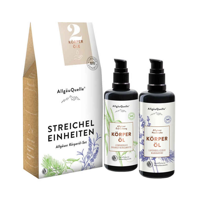 Allgäuquelle Körperöl Bio Körperöl-Set Streichel Einheiten Pflegeöl, 2x100ml mit Lemongrass, Orange, Bergamotte, Lavendel, Zeder, Mandarine