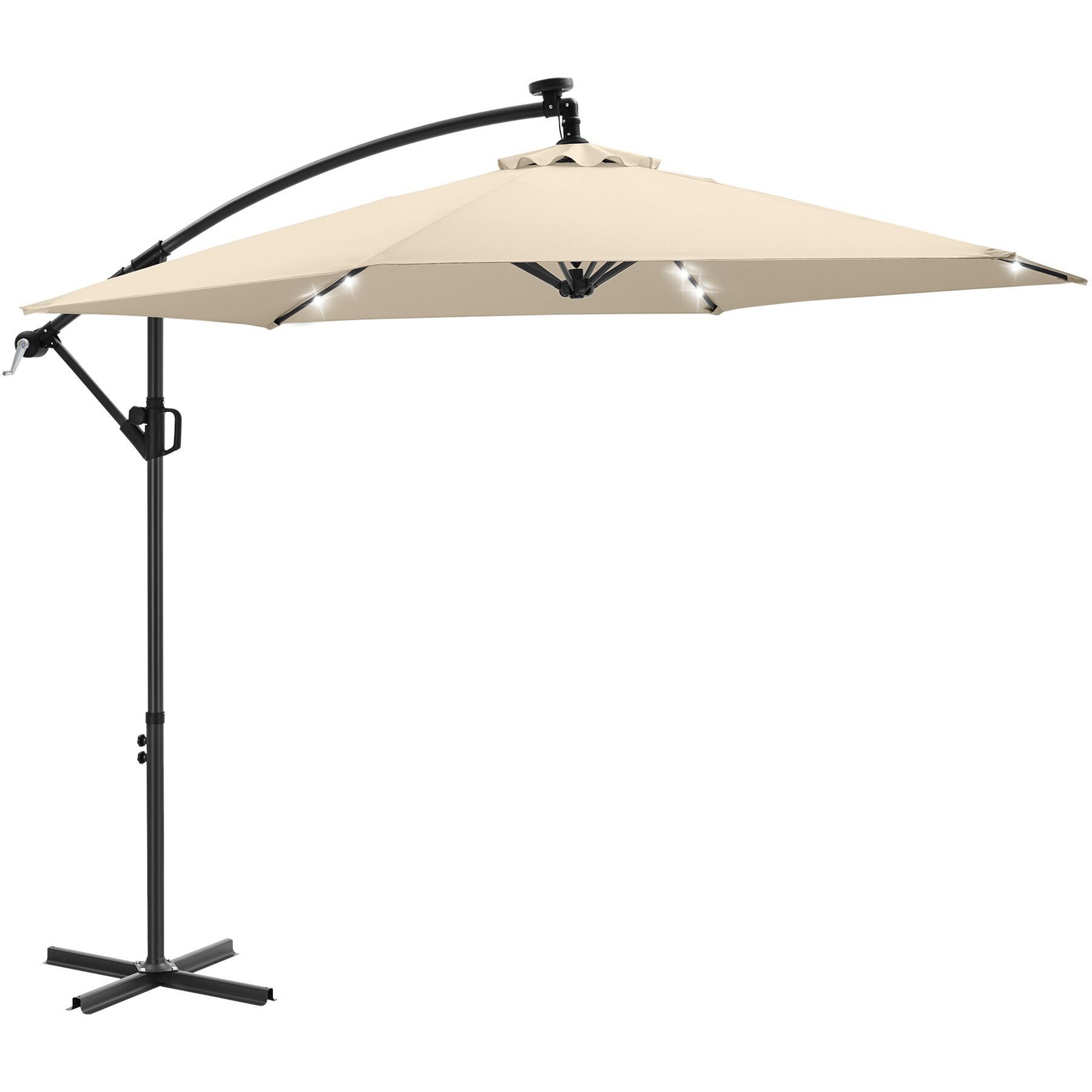 tectake Ampelschirm Sonnenschirm mit Doppeldach und LED Solar-Beleuchtung, 3 x 3 m, Balkonschirm Artemis, für Außen in Beige, 360° drehbar, wasserabweisend, neigbar, Kurbel, inkl. Schutzhülle