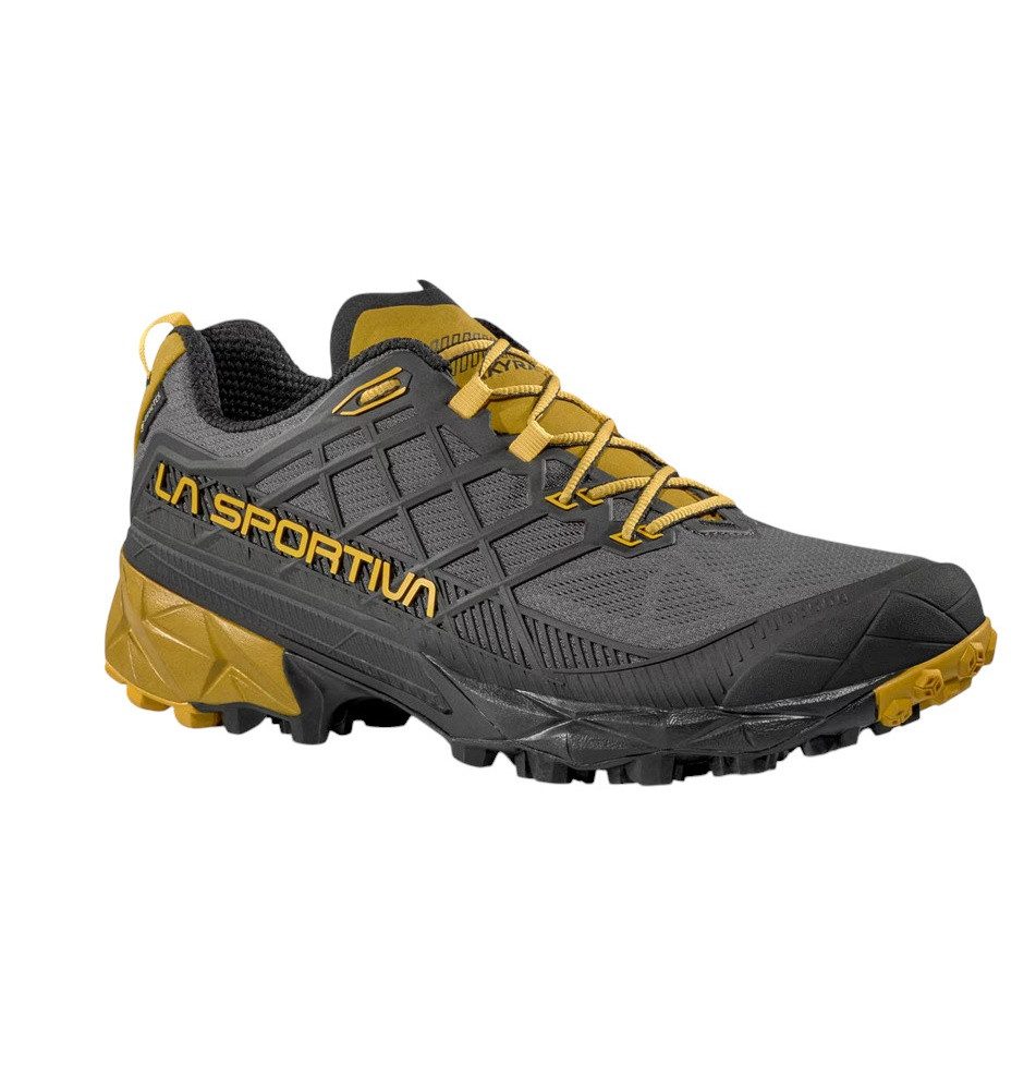 Trail-Laufschuhe Akyra II GTX (wasserdicht) carbongrau/gelb Herren Wanderschuh