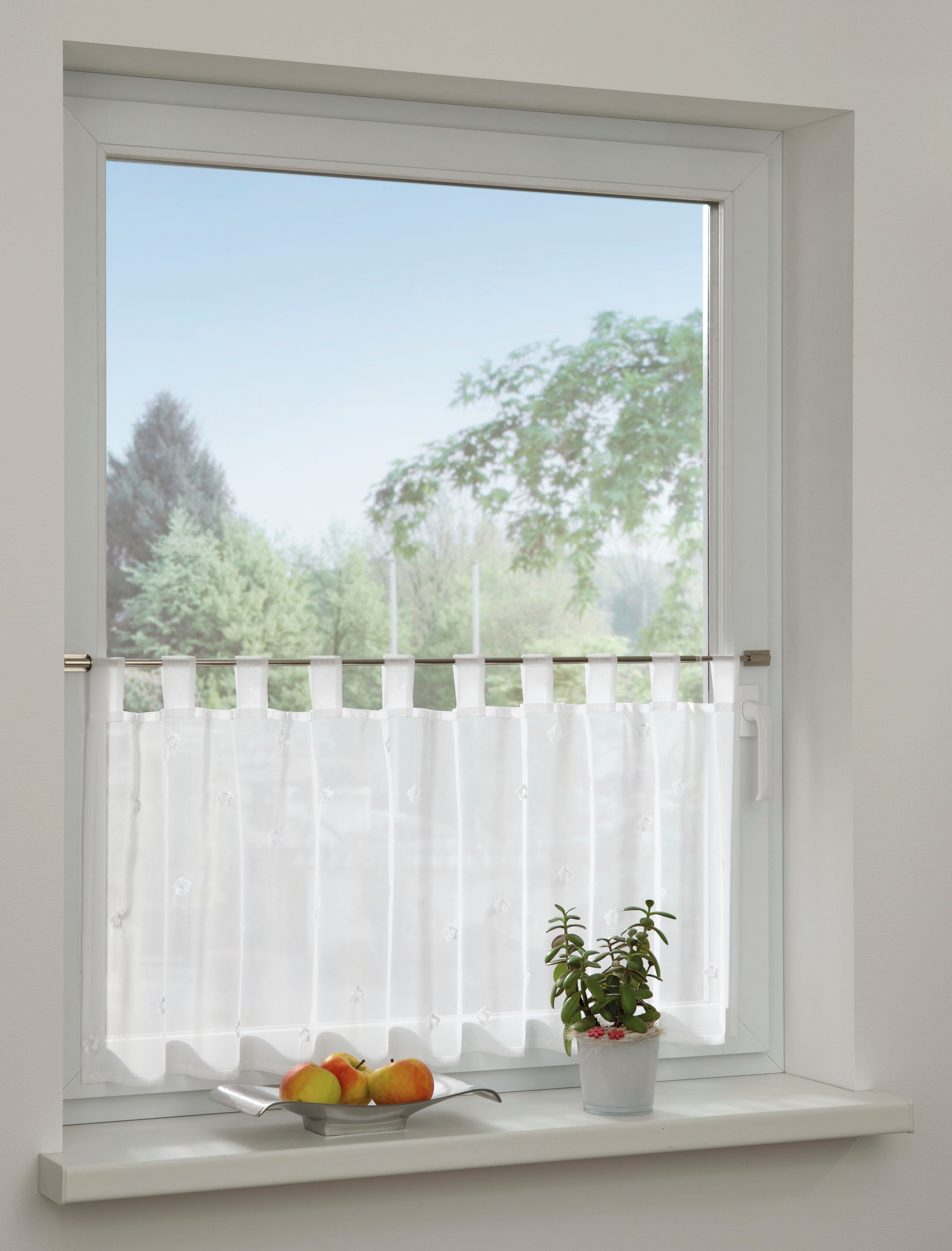 GARDINIA Scheibengardine Voile Stickerei Streublumen (1 St), Schlaufen, transparent, Stoff Voile mit Stickerei Streublumen Motiv