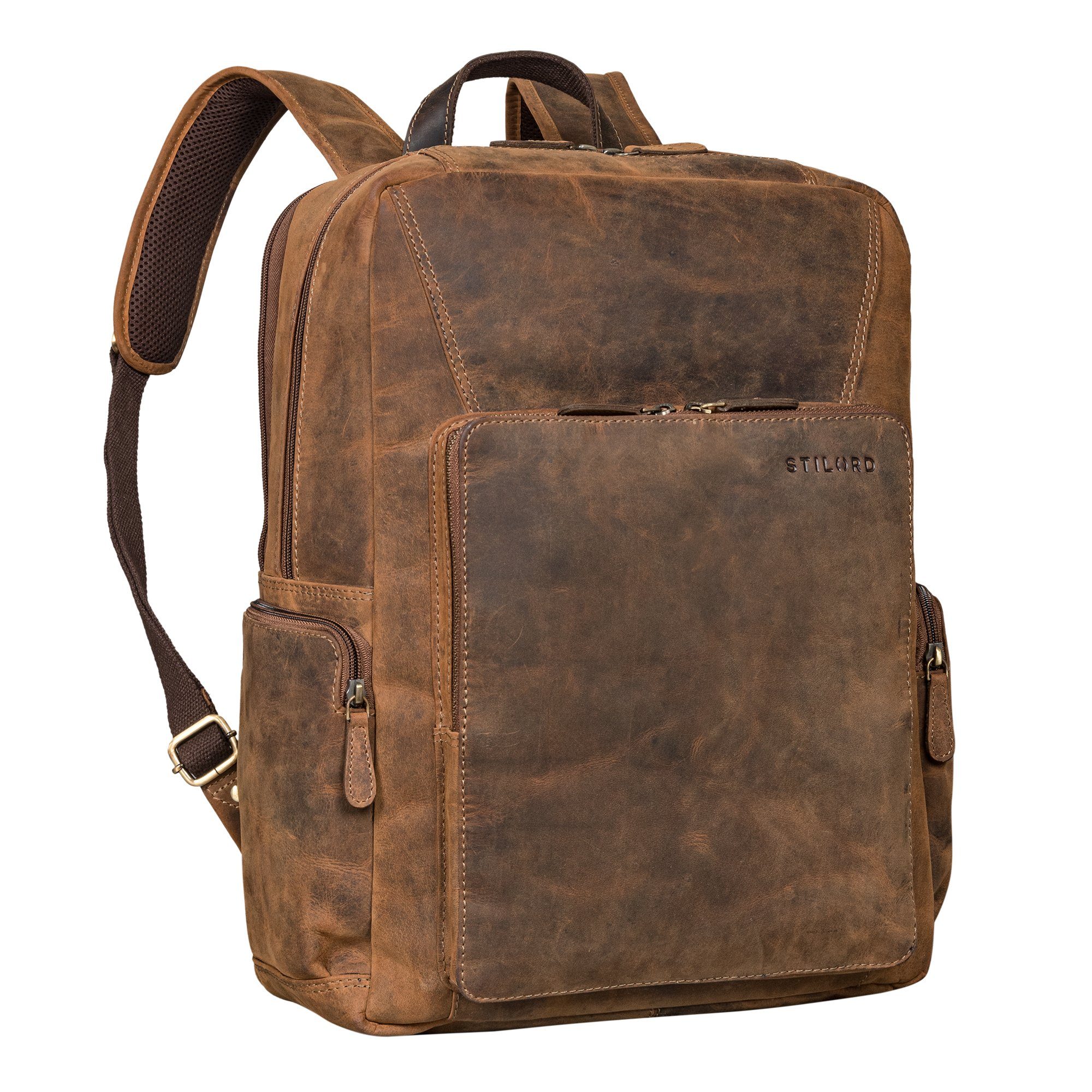 Notebookrucksack "Werner" Leder-Rucksack mit vielen Fächern Laptop-Fach 15 - 17 Zoll