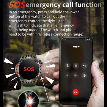 findtime Multifunktionsgerät Smartwatch (1.28 Zoll, Android,iOS), Military Fitnessuhr Telefonfunktion Gesundheitsuhr Blutdruckmessung