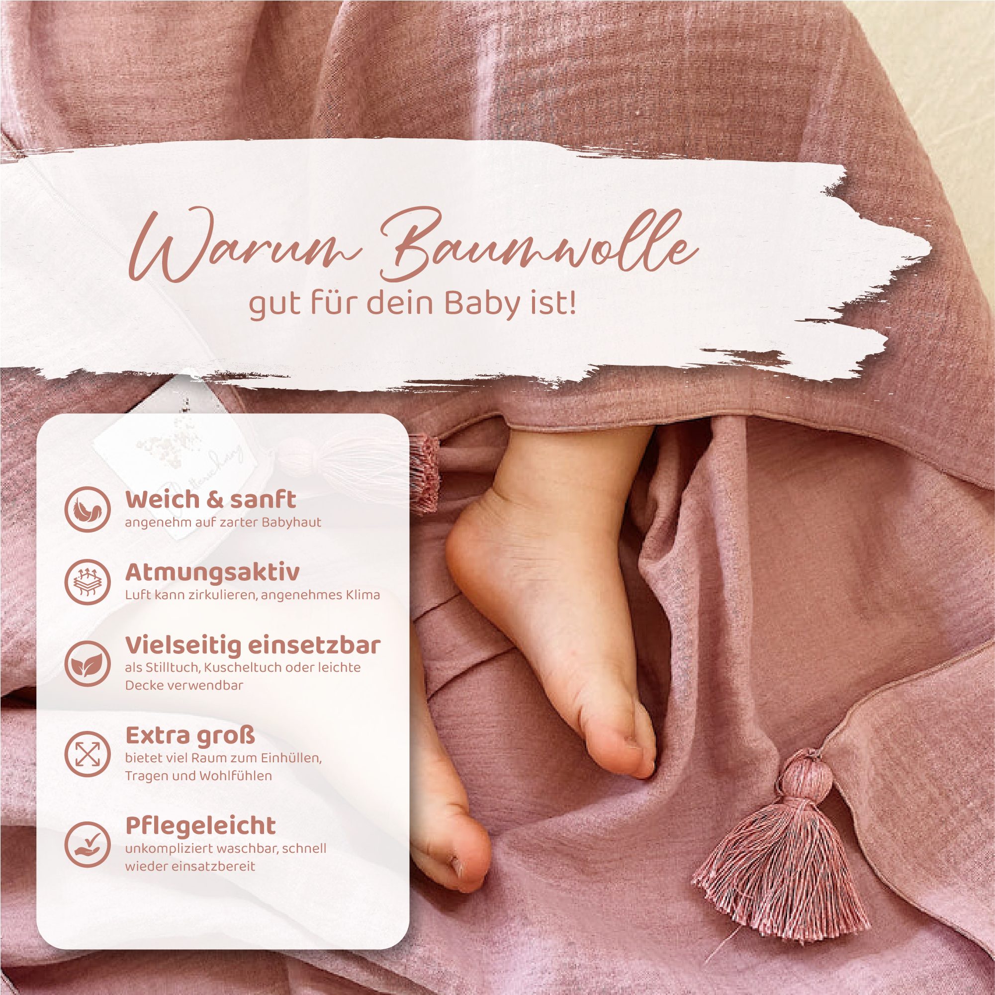Babydecke Musselintuch aus 100% Baumwolle, Blätterschming, Kuscheldecke oder Schlafdecke, Pucktuch, Spucktuch