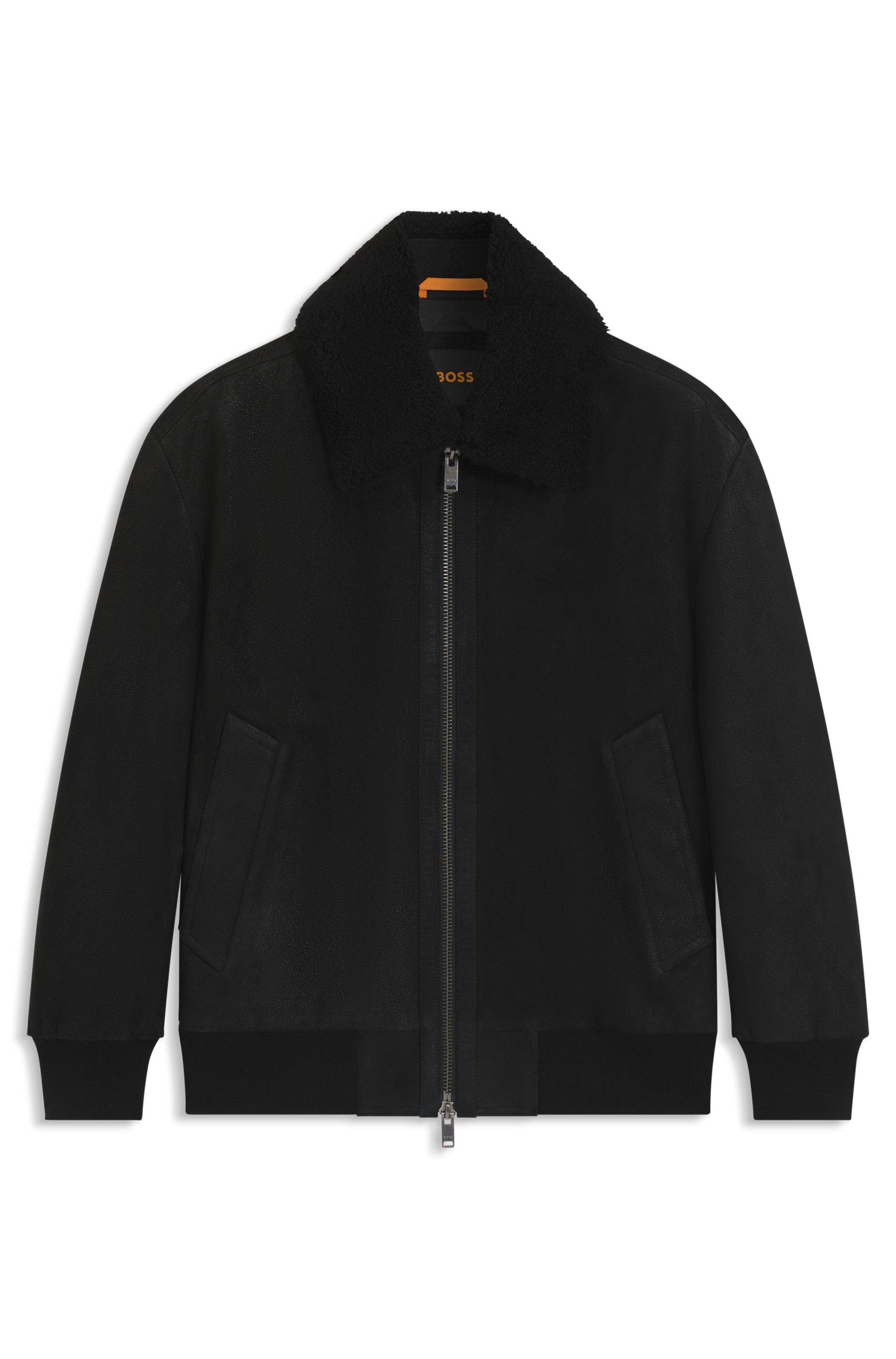BOSS ORANGE Bomberjacke Jonier aus Velourleder, abnehmbarer Kragen