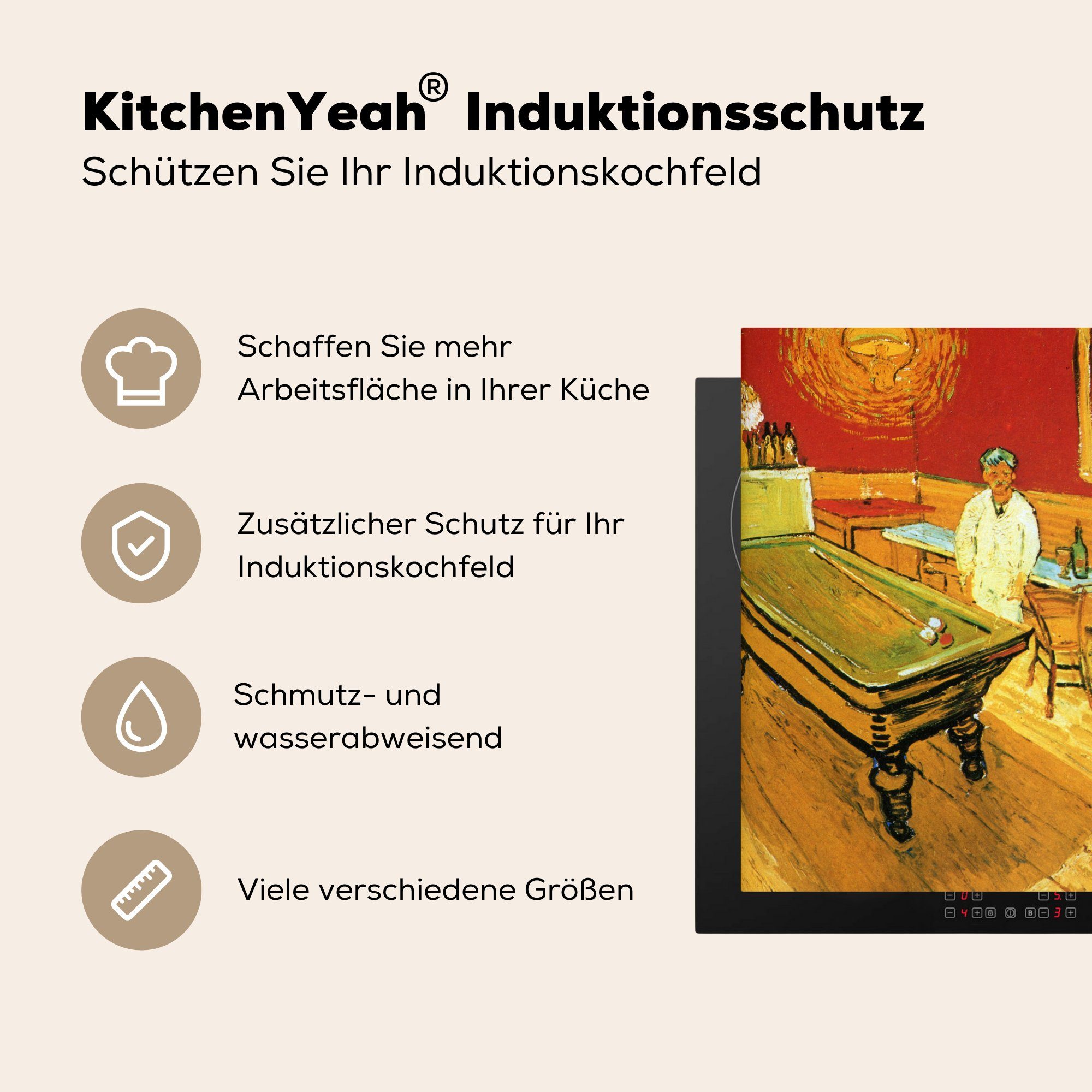 für Das Arbeitsplatte küche Nachtcafé MuchoWow (1 Gemälde 78x78 cm, von Ceranfeldabdeckung, tlg), Vinyl, Vincent Gogh, van Herdblende-/Abdeckplatte -