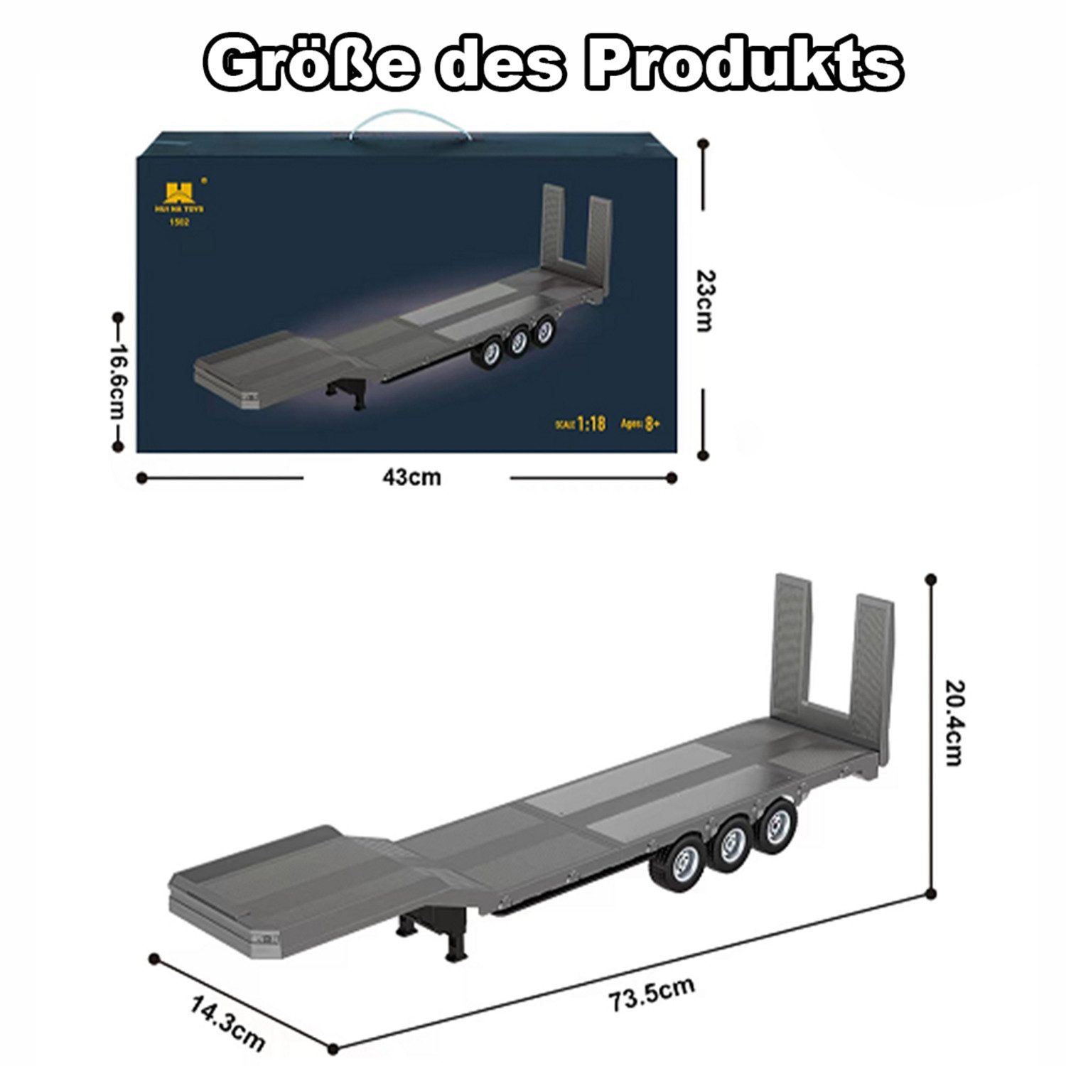 Esun RC-LKW Kunststoff-Sattel anhänger Flach Bett, für 1:18 RC Traktor LKW 770S (SET, Komplettset), Inklusive wiederaufladbarem Akku und USB-Ladekabel