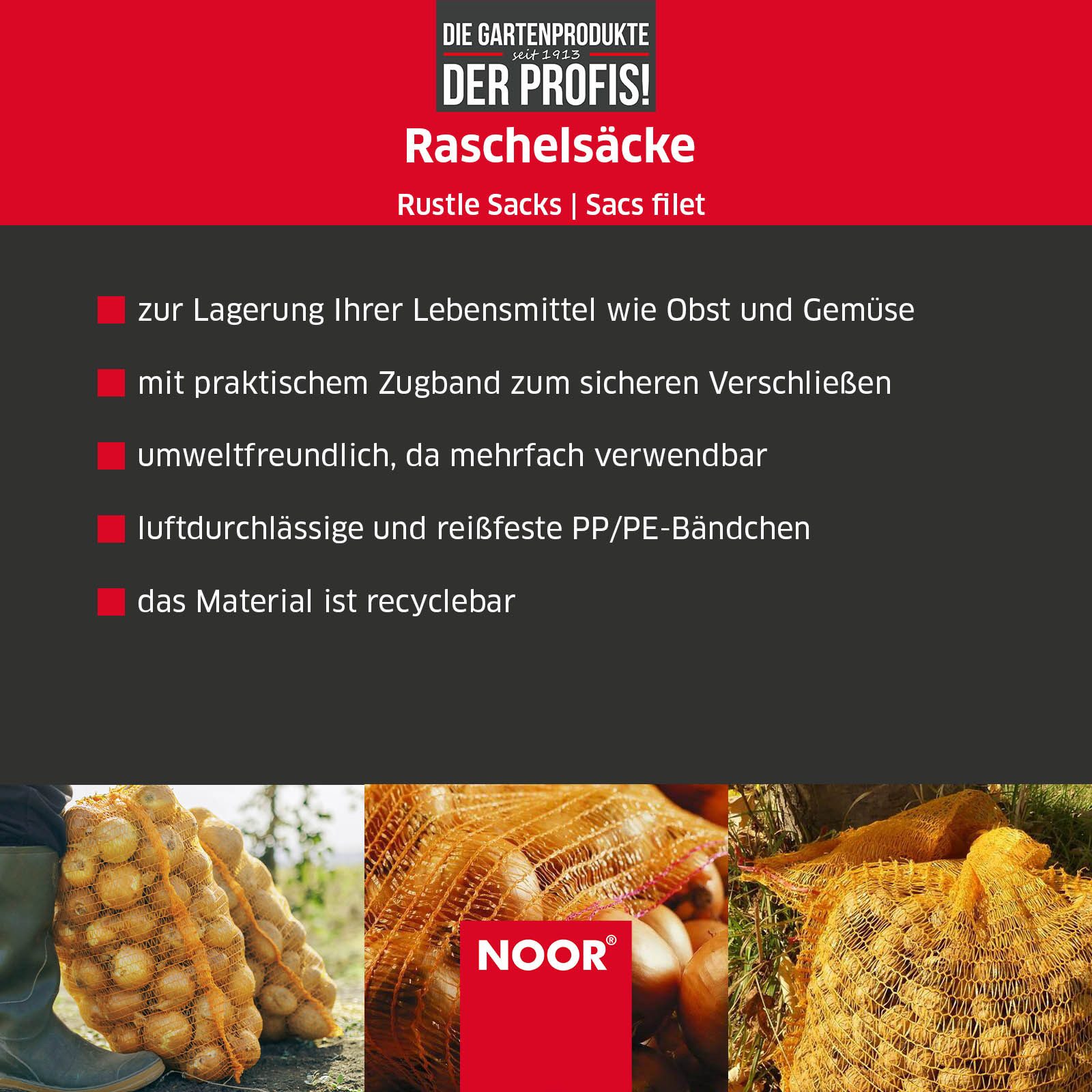 NOOR Schüttgut-Sack Raschelsack, ideal als Kartoffelsack, für Zwiebeln oder anderes Gemüse