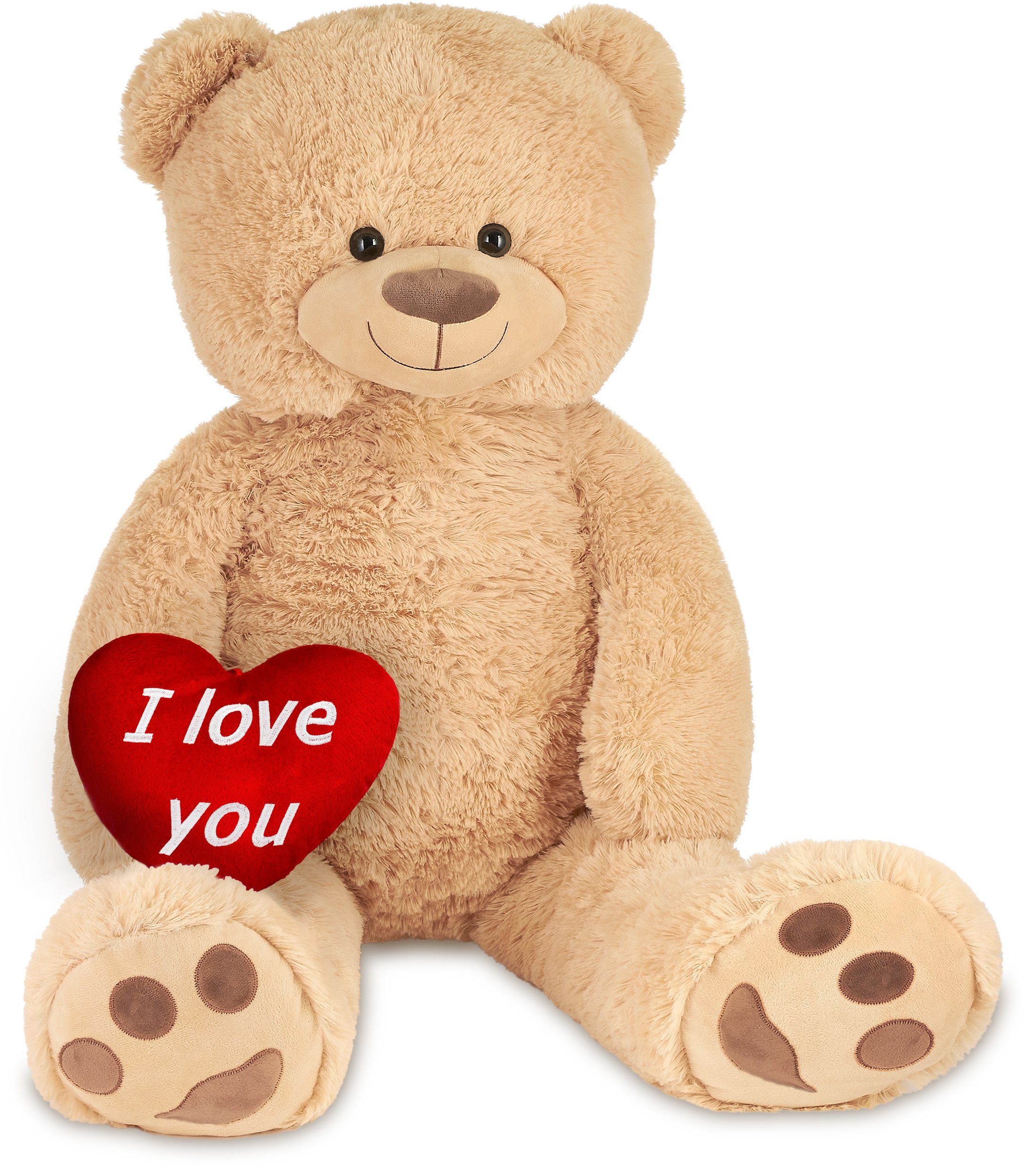 BRUBAKER Kuscheltier XXL Teddybär 100 cm groß mit Herz I love you (1-St), großer Teddy Bär, Stofftier Plüschtier