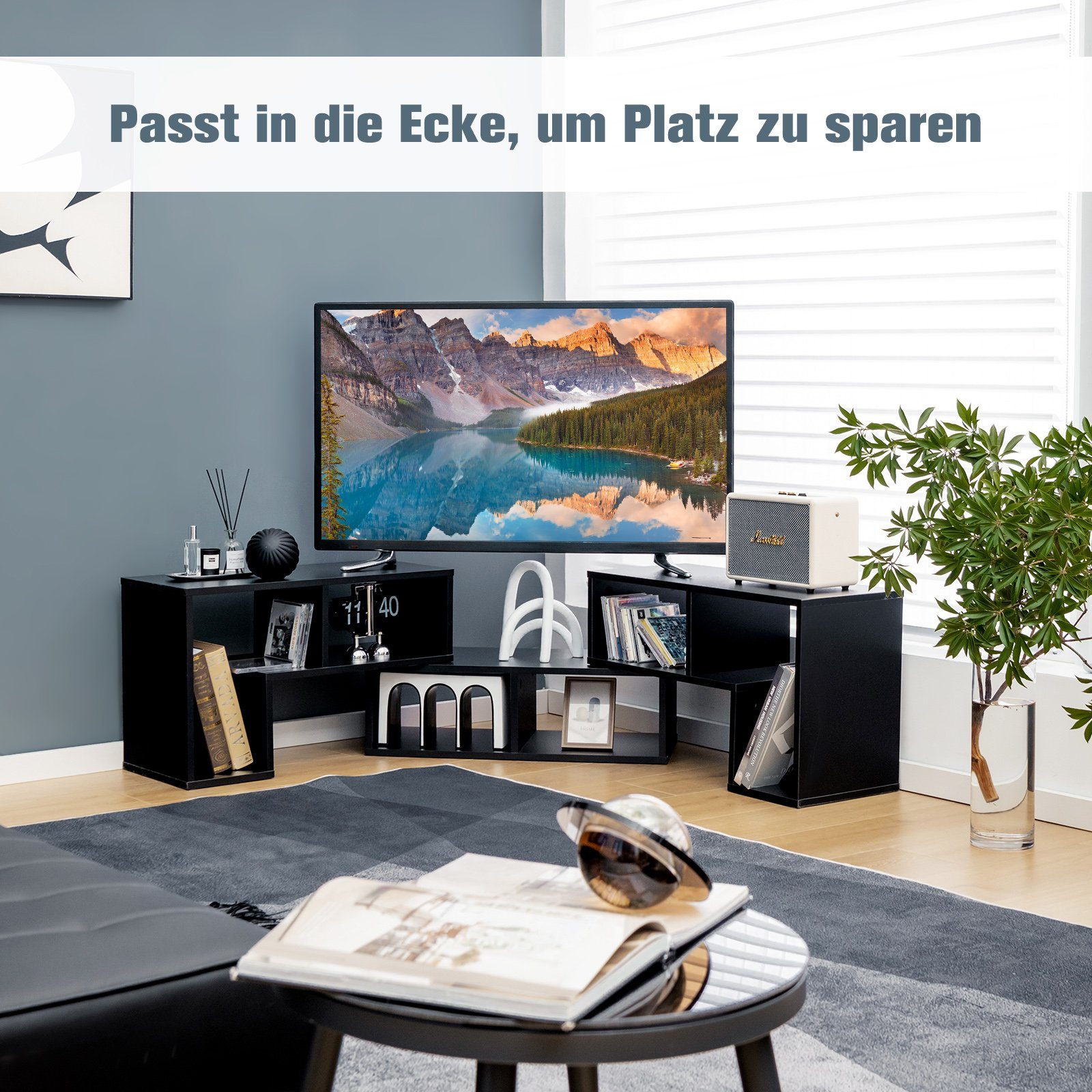COSTWAY TV-Schrank Eckregal 3-teilig, ausziehbar, frei Kombinierbar